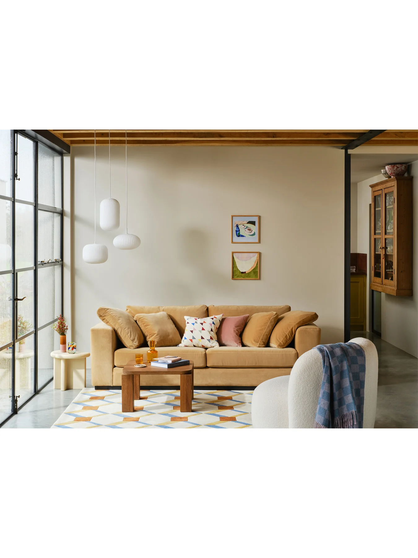 Trento 4 Seater Velvet Sofa Camel - Image 2