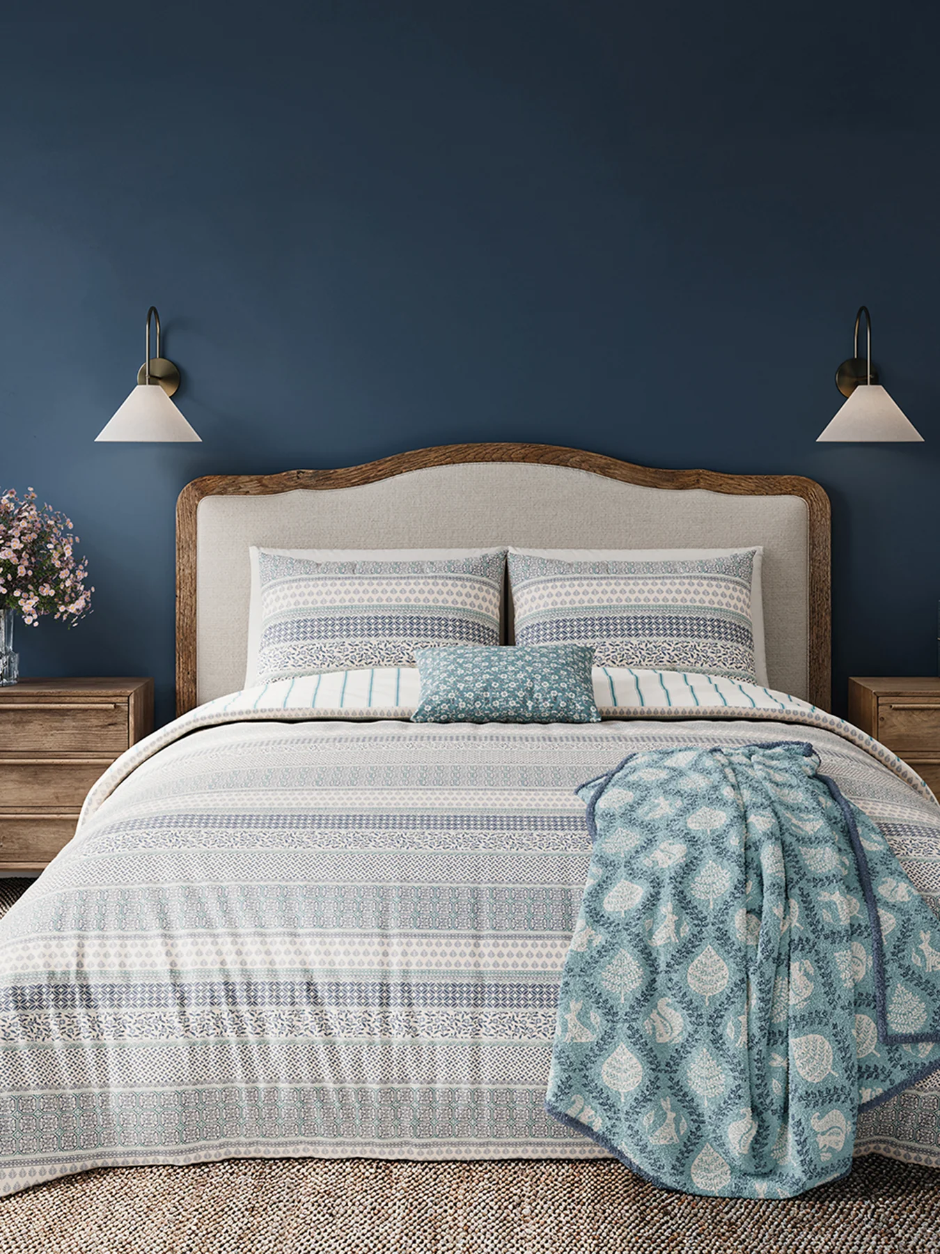 Blue/Teal Folk Stripe Cover Set Double
