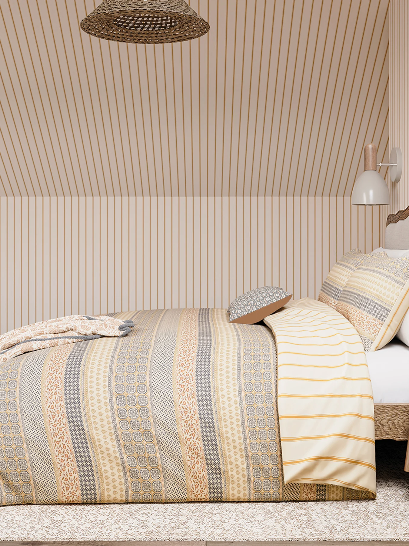 Graphite/Copper Folk Stripe Cover Set Double