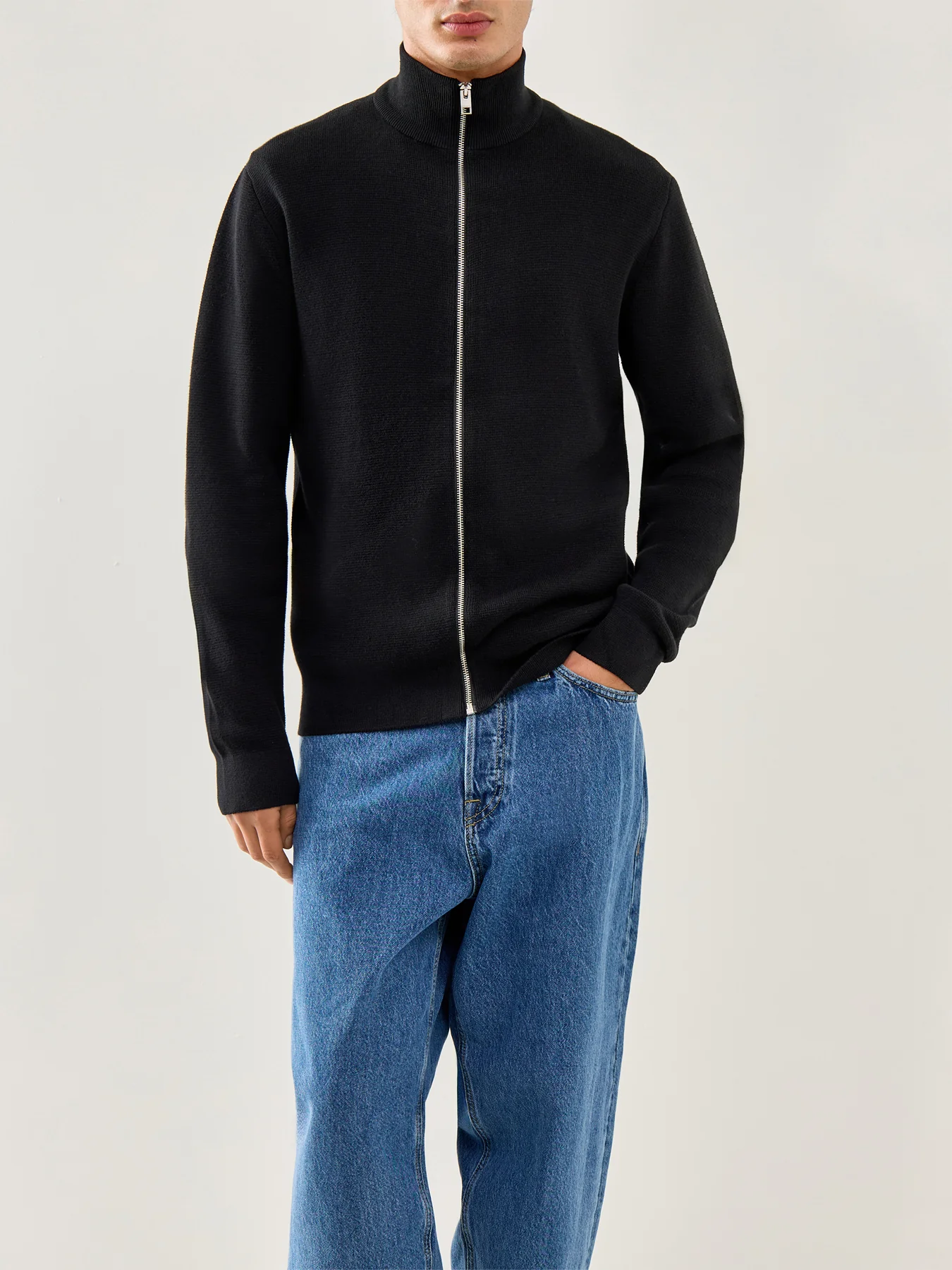 Milano Stitch High Neck Cardigan Black - Image 4