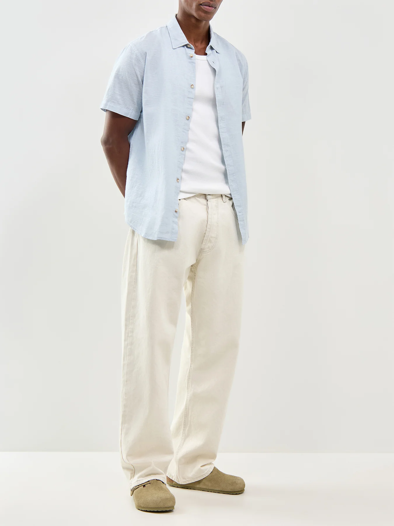 Summer Linen Blend Short Sleeve Shirt Blue - Image 2