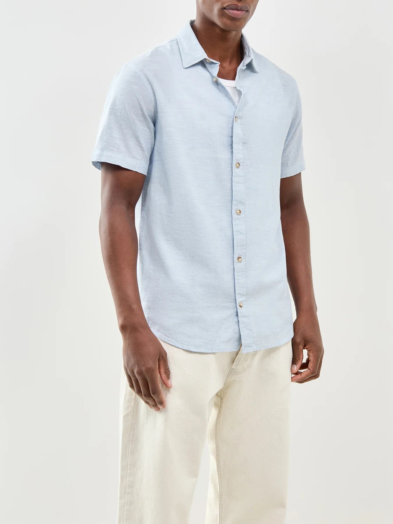 Summer Linen Blend Short Sleeve Shirt Blue - Image 4