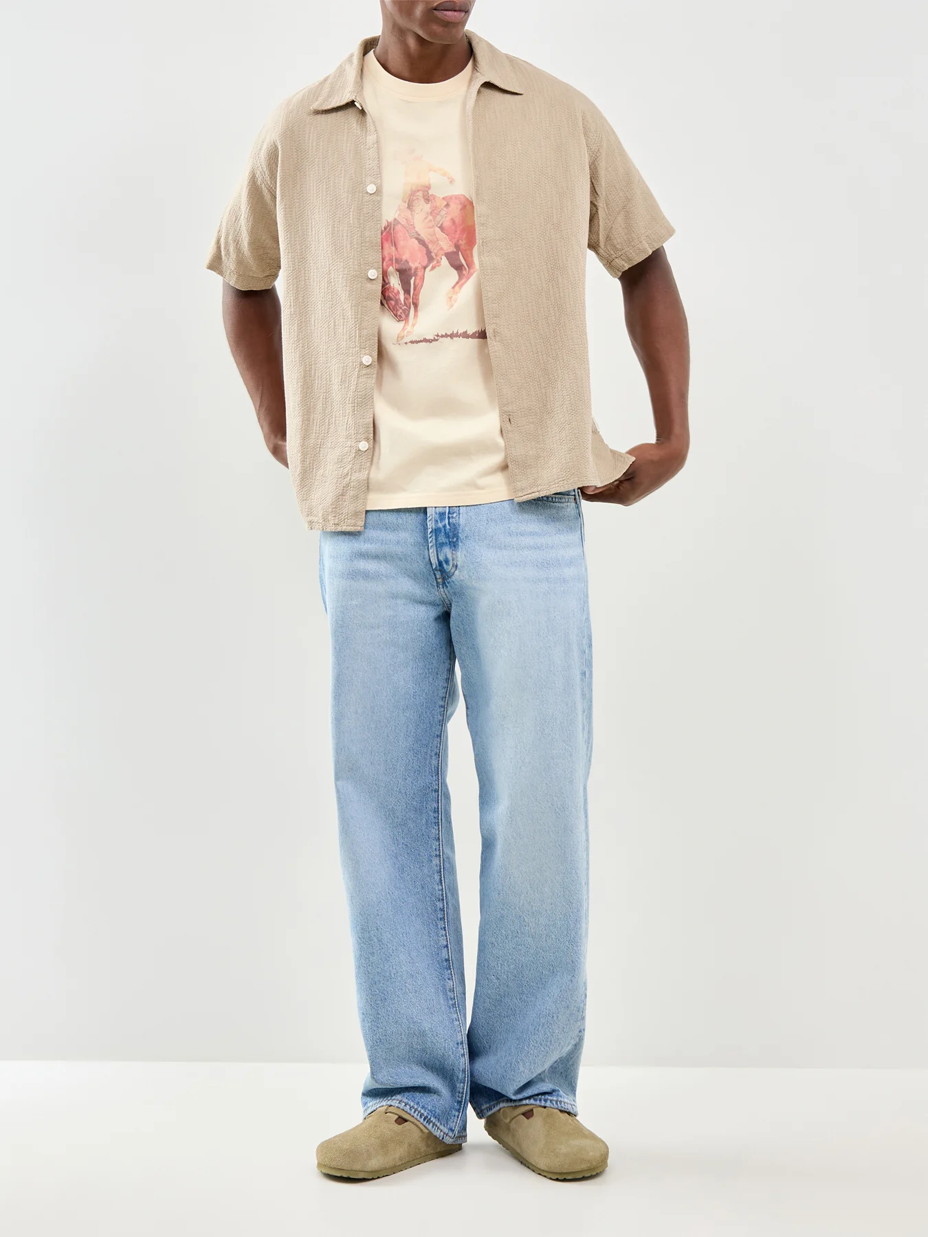 Montauk Wavy Texture Short Sleeve Shirt Beige - Image 2