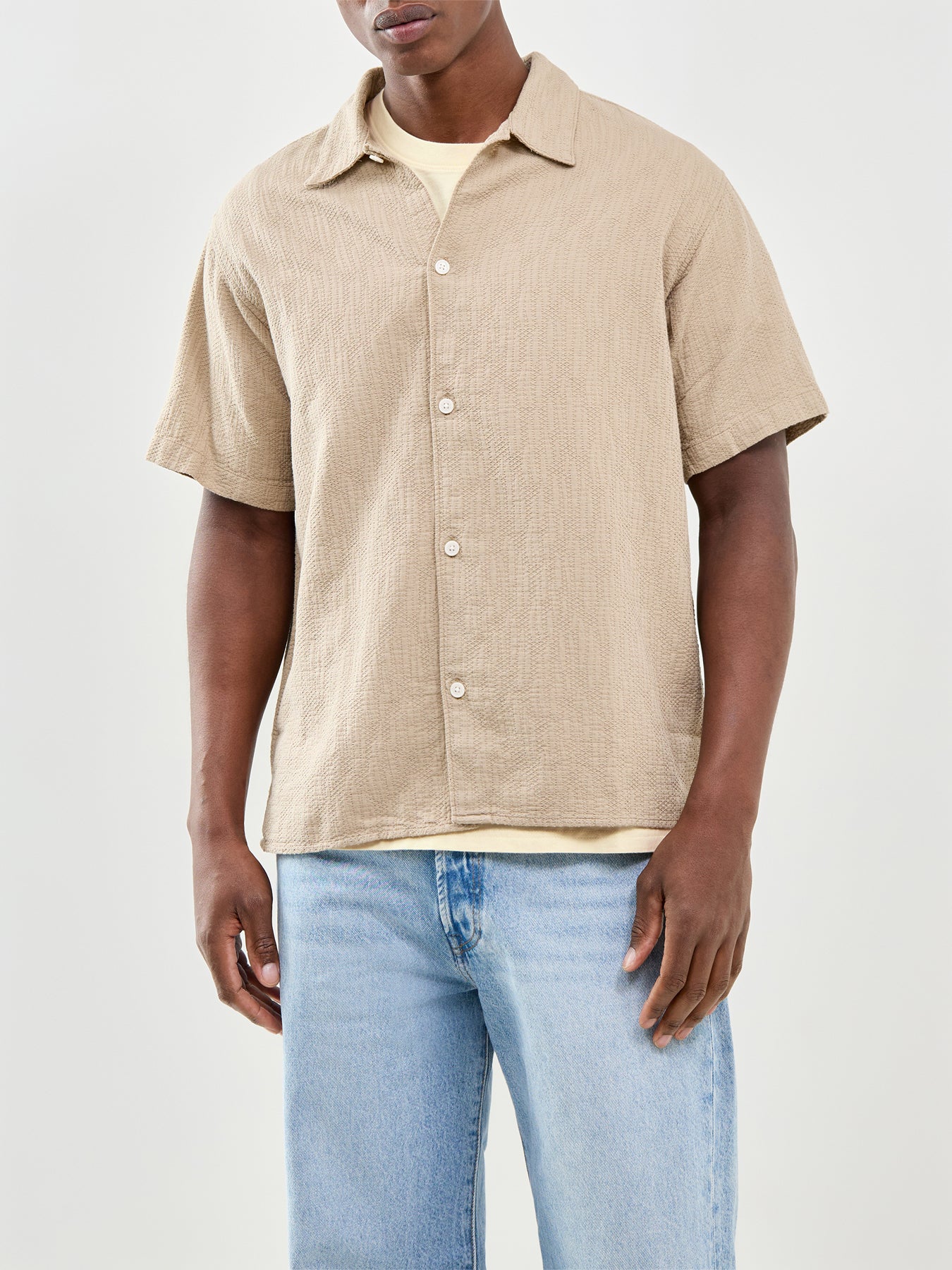 Montauk Wavy Texture Short Sleeve Shirt Beige - Image 4