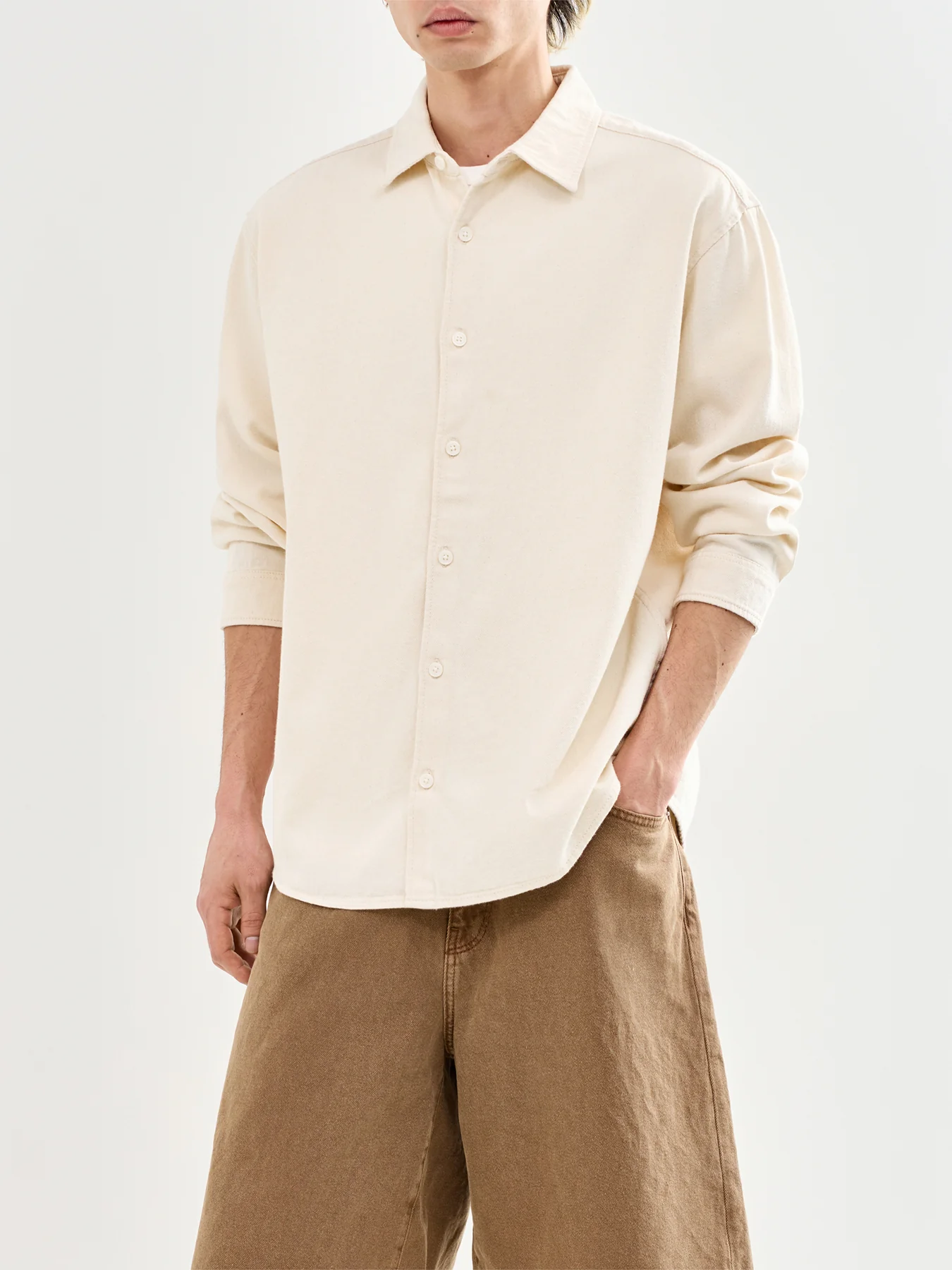 Long Sleeve Denim Shirt Cream - Image 4