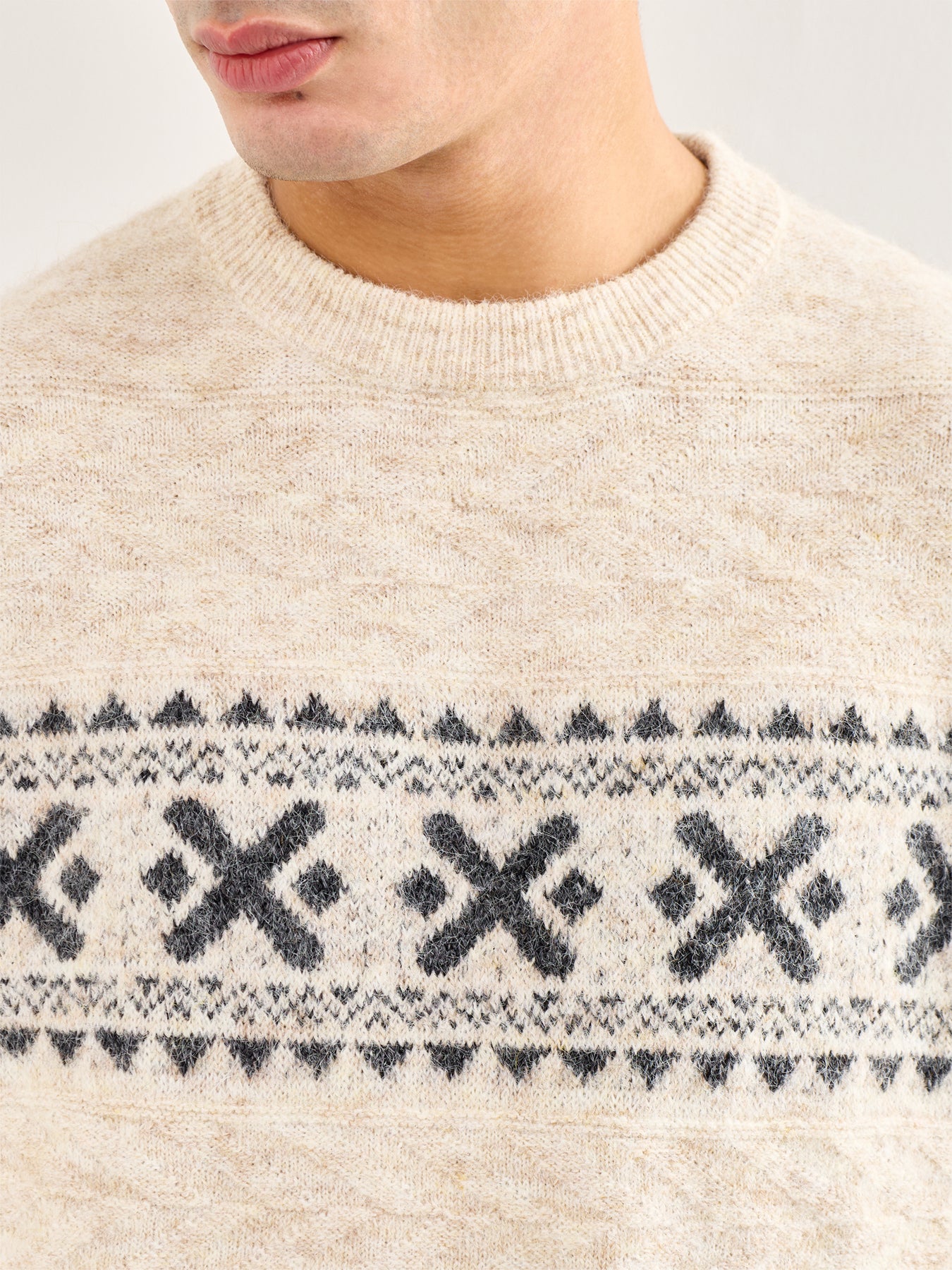 Lumax Fairisle Knit Crew Neck Jumper Brown - Image 3
