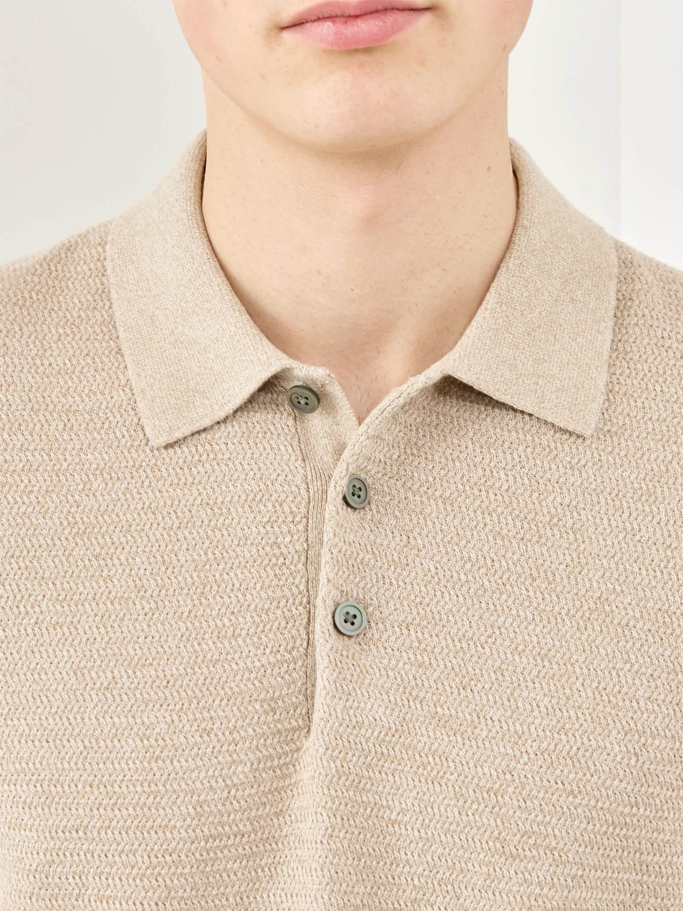 Knit Polo Shirt Beige - Image 3