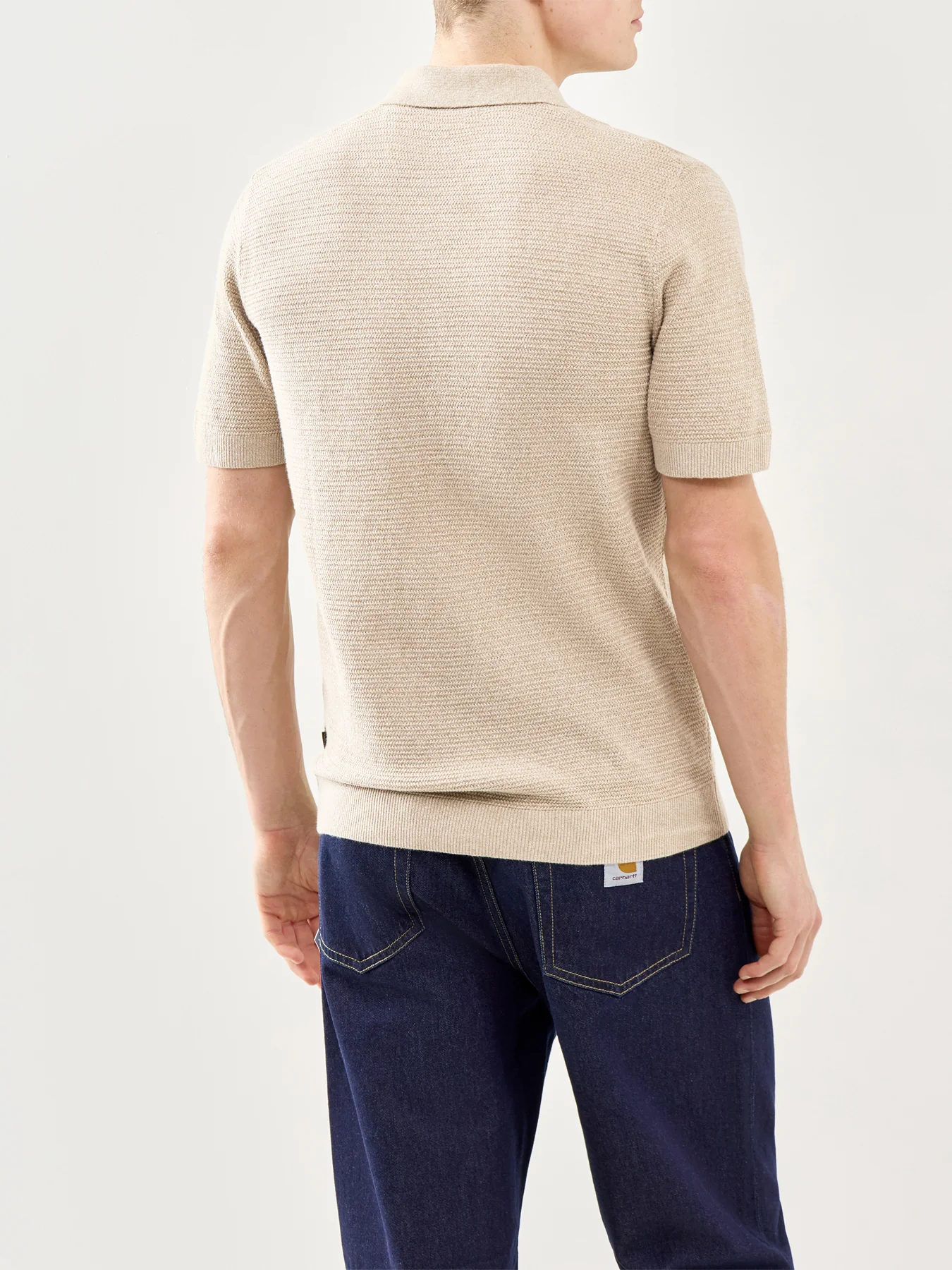 Knit Polo Shirt Beige - Image 5