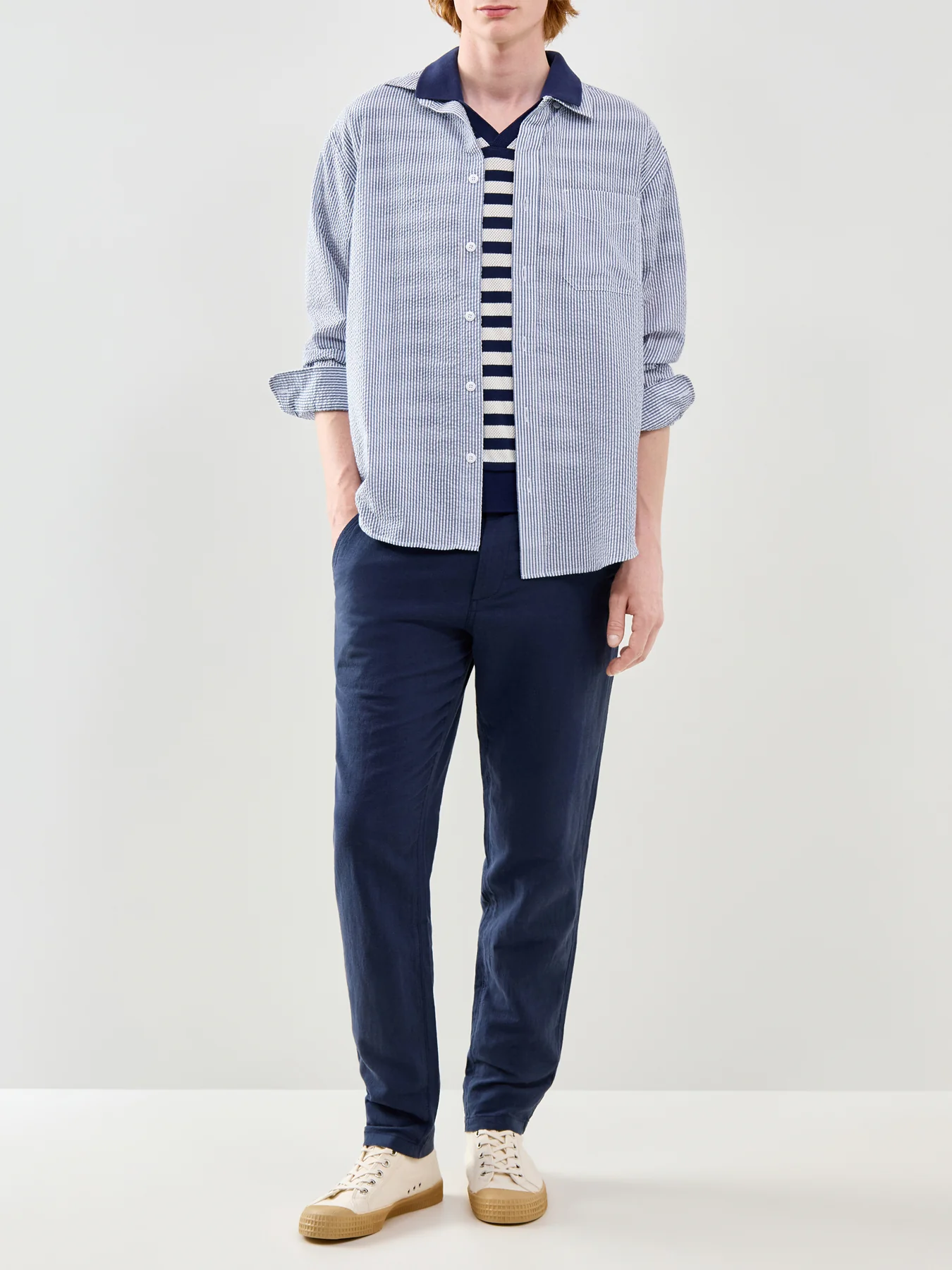 Linen Blend Chino Trousers Navy - Image 2