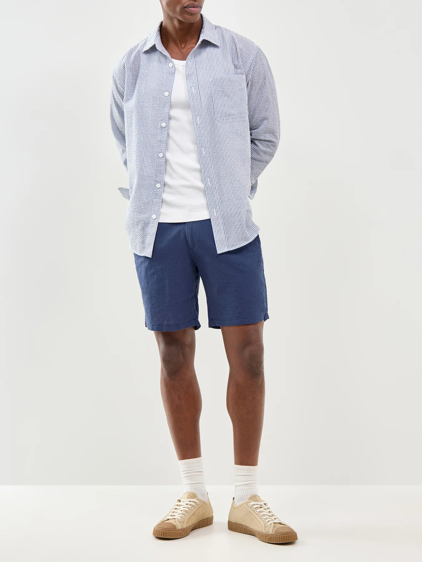 Stace Linen Blend Chino Shorts Navy - Image 2