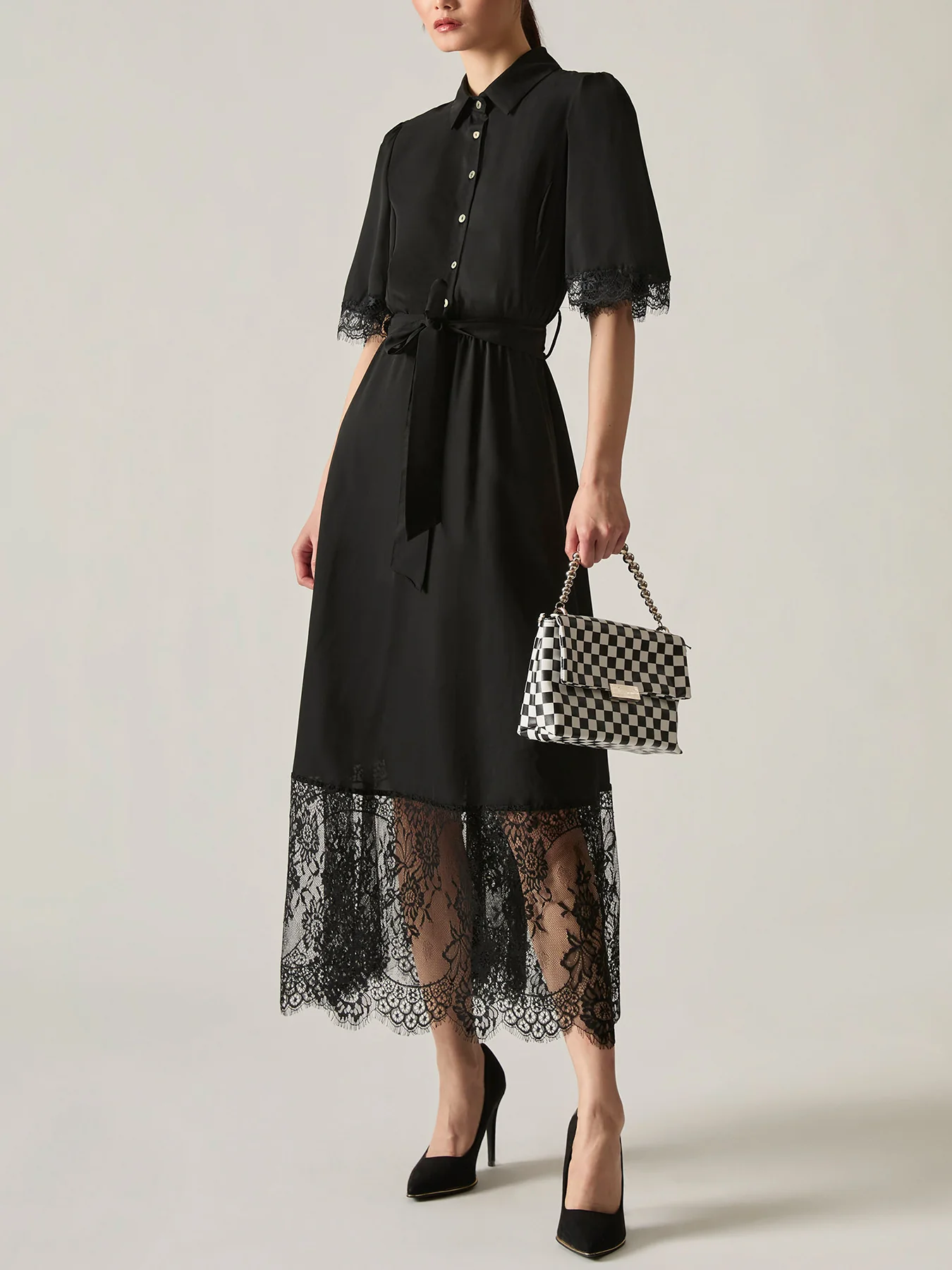 Lace Hem A-Line Dress Black - Image 2