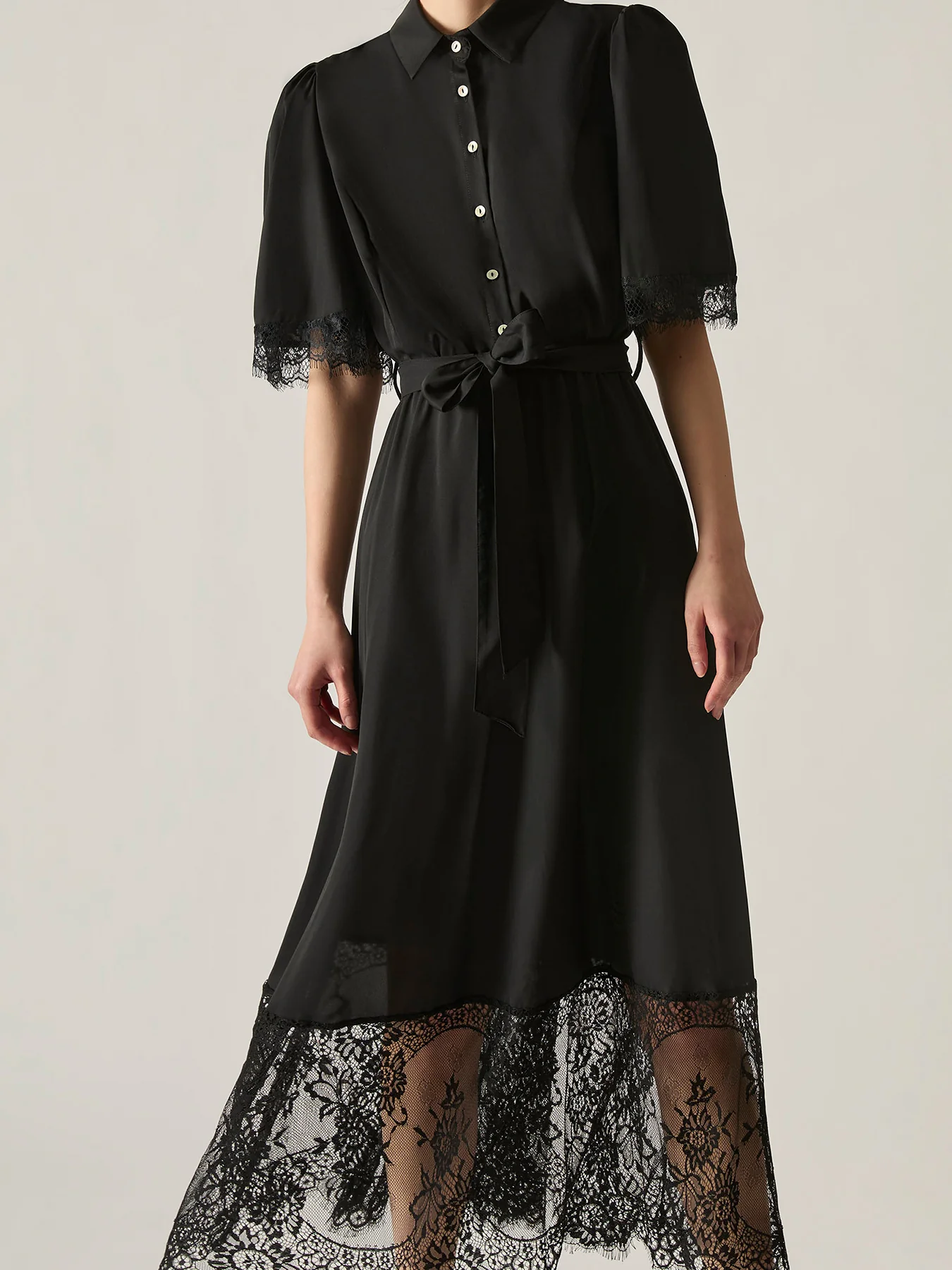 Lace Hem A-Line Dress Black - Image 4