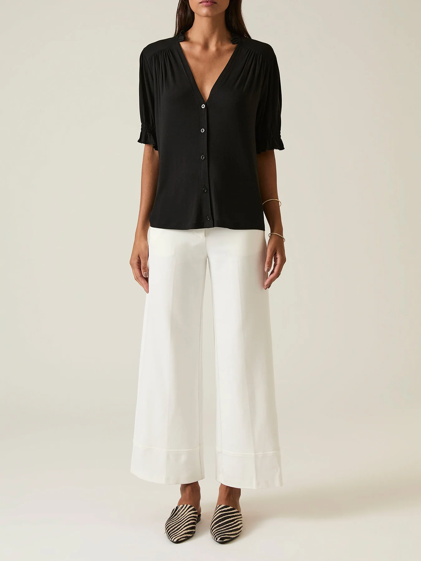 V-neck Jersey Blouse Black - Image 4