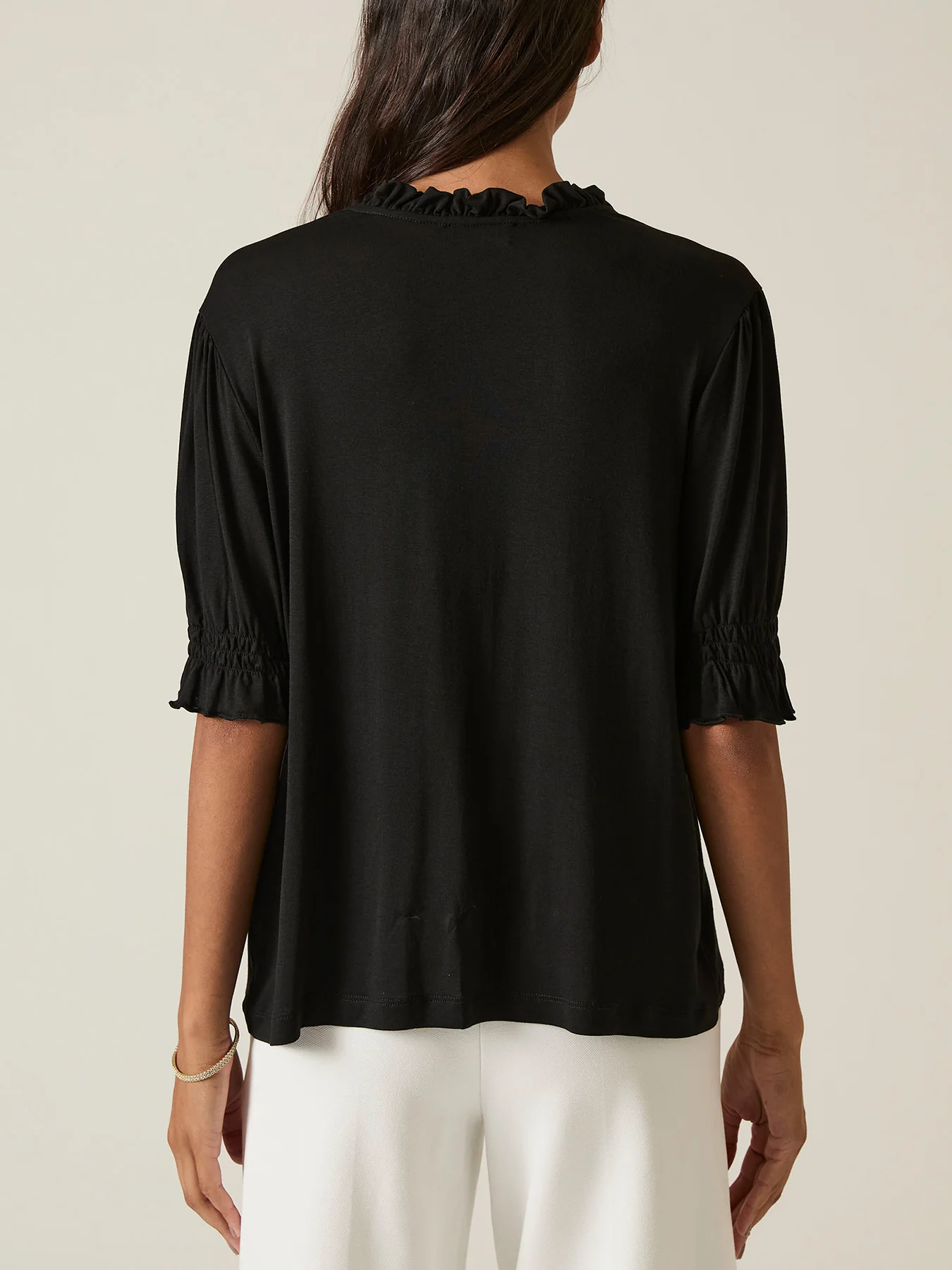 V-neck Jersey Blouse Black - Image 5