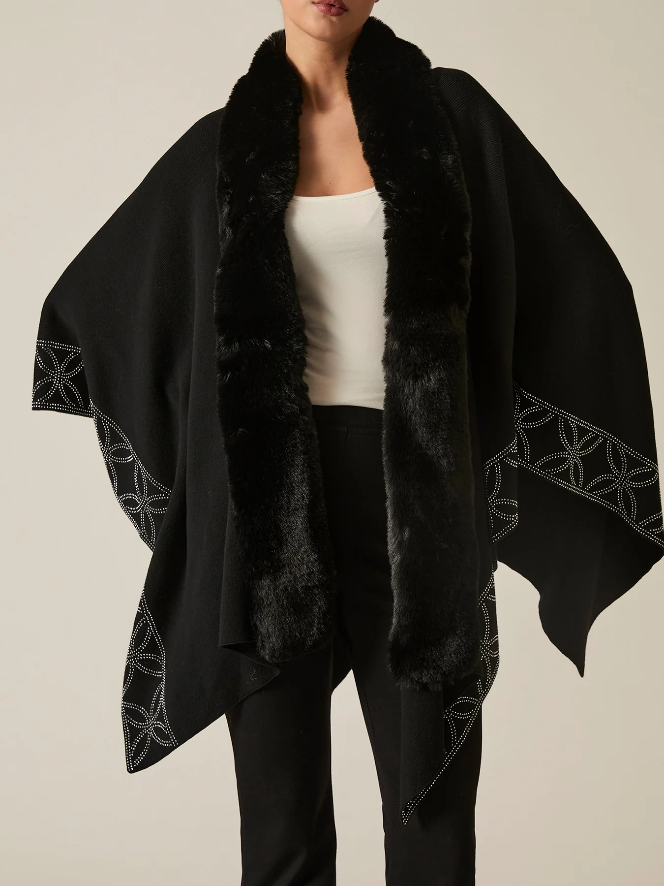 Crystal Edge Faux Fur Poncho Black - Image 4