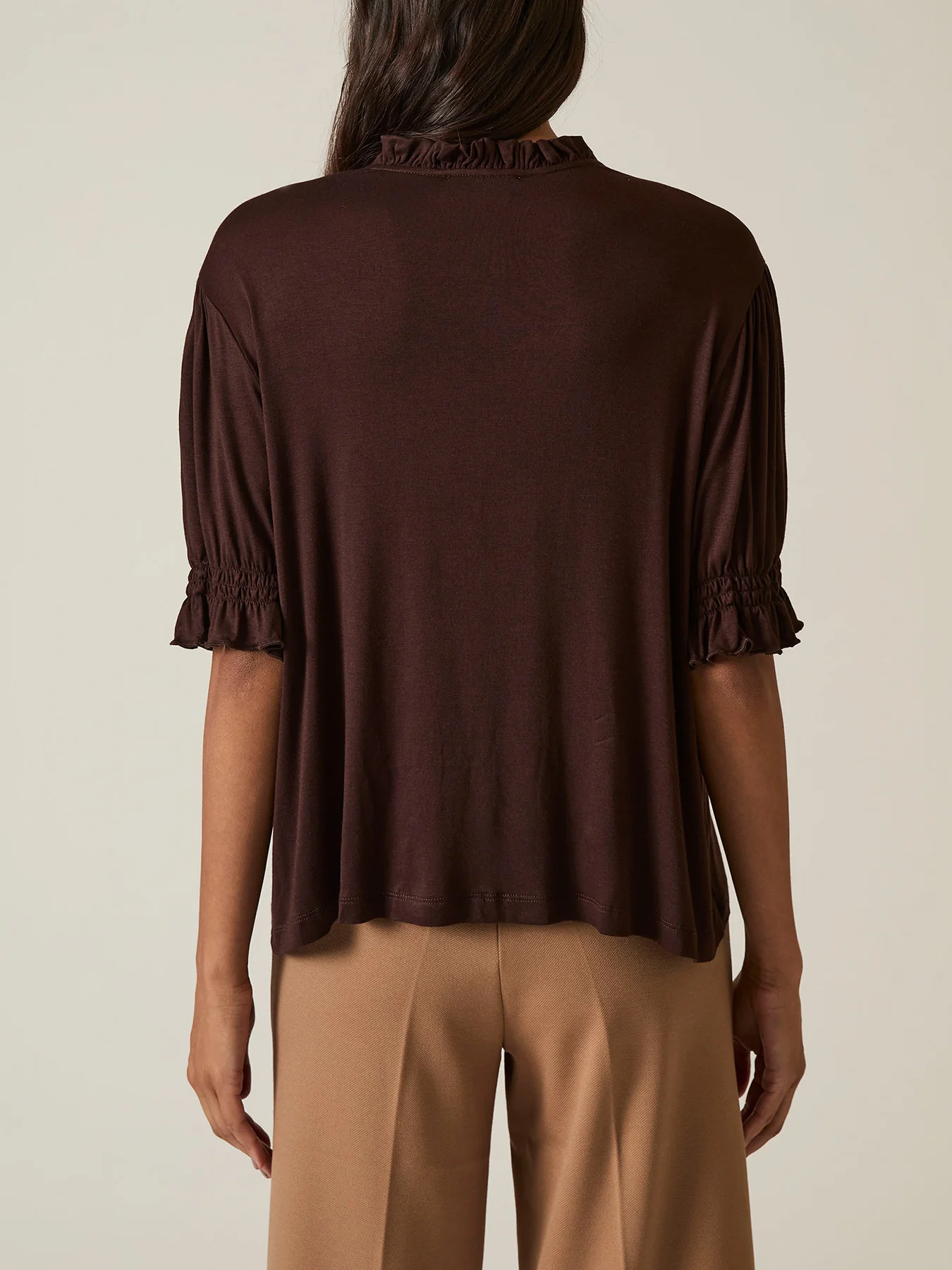 V-Neck Jersey Blouse Brown - Image 5