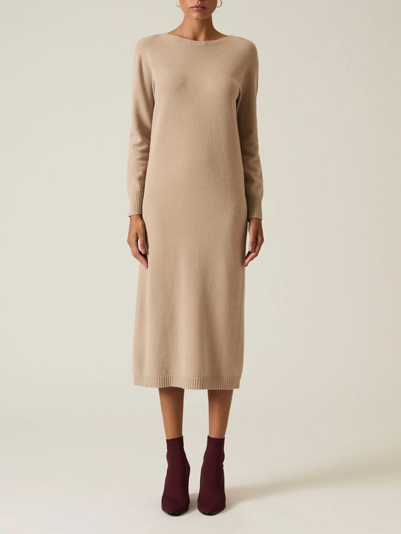 Knitted Midi Dress Taupe - Image 3