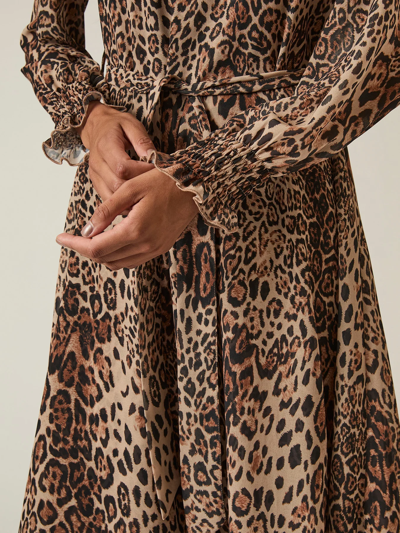 Leopard Wave Hem Maxi Dress Brown - Image 4