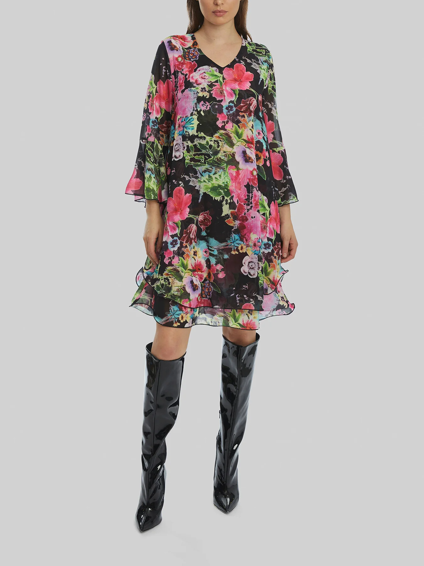 Flower Print Wave Hem Dress - Image 4