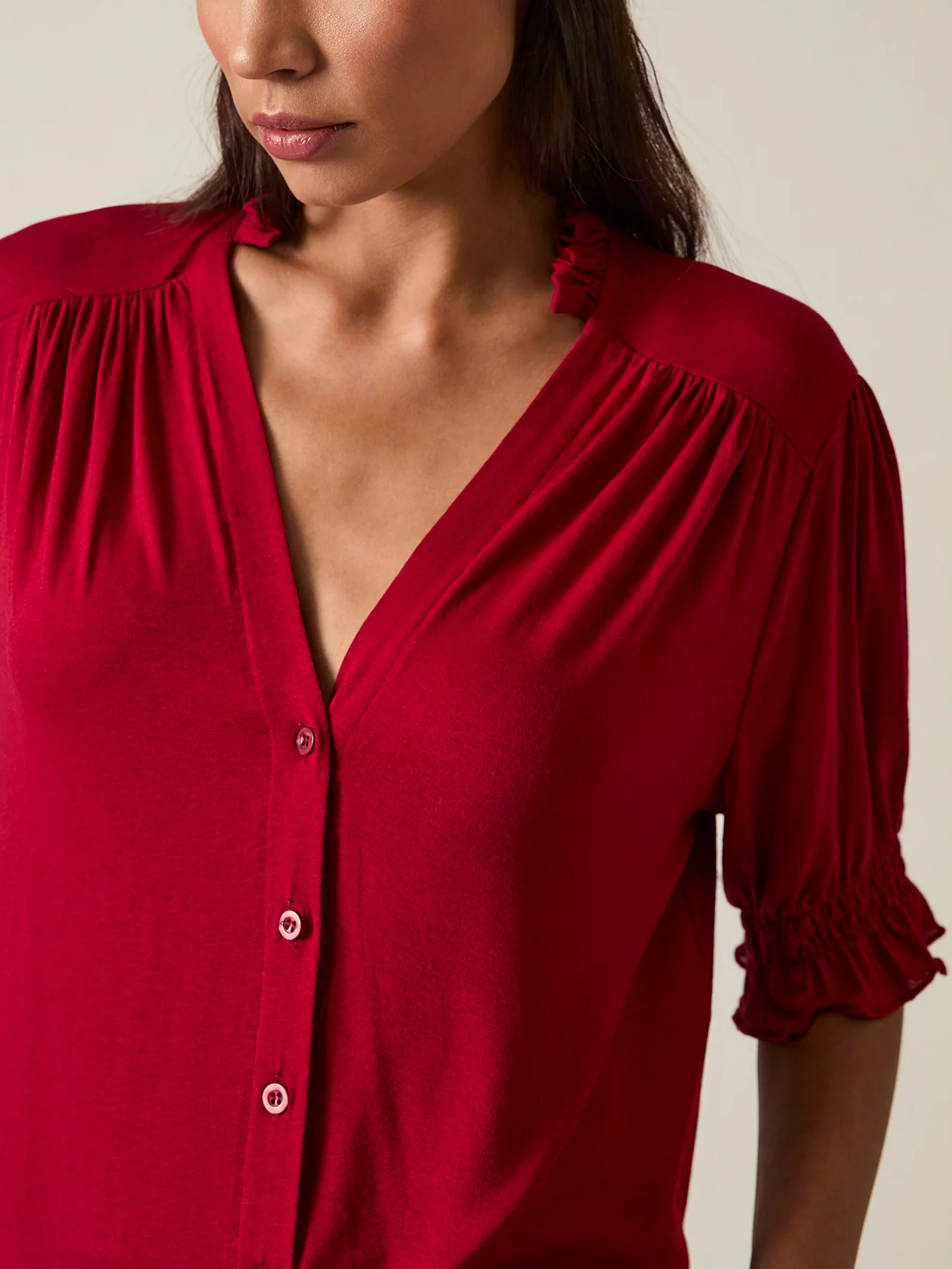 V-neck Jersey Blouse Red - Image 3