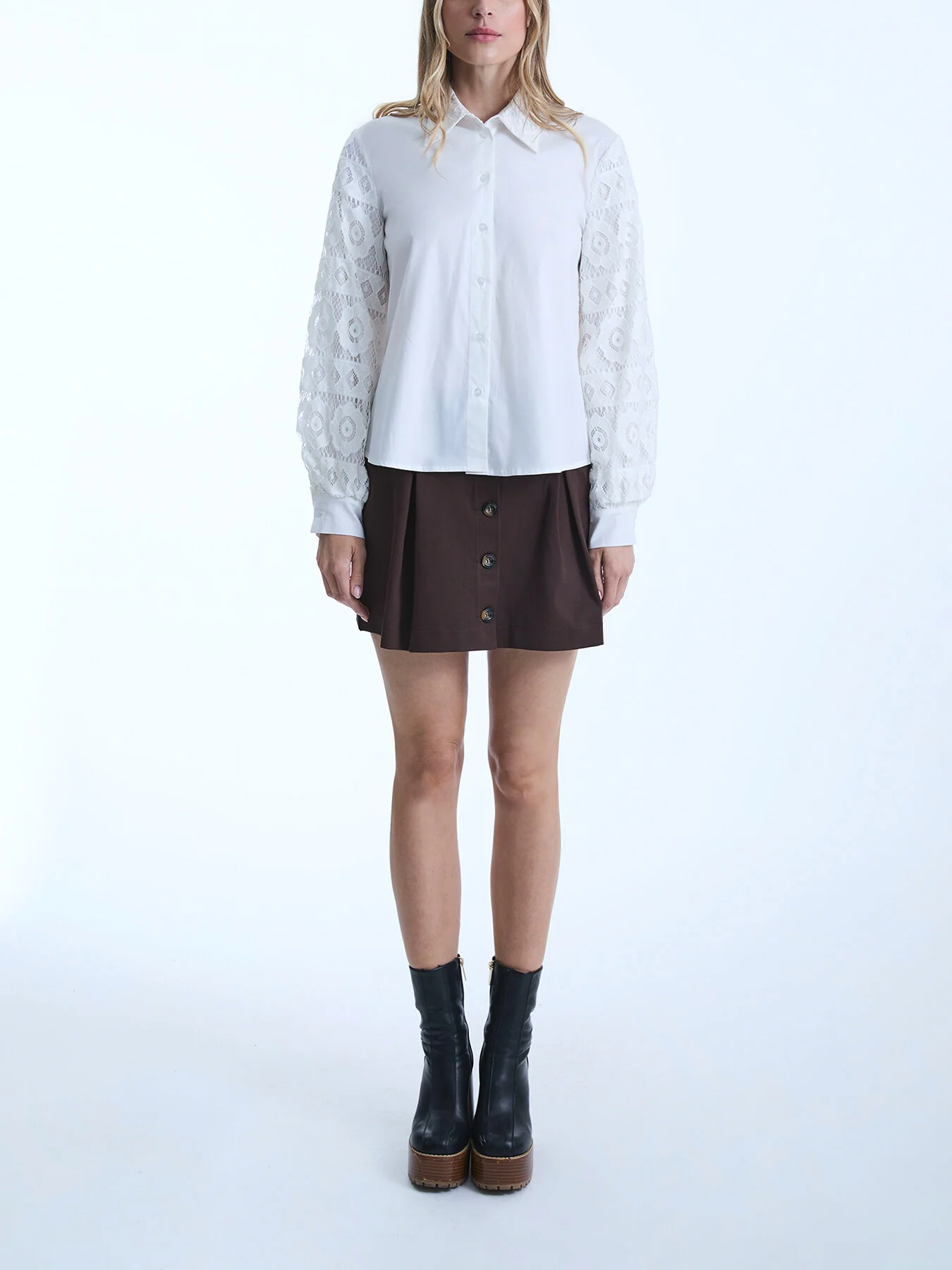 Crochet Sleeves Shirt White - Image 2