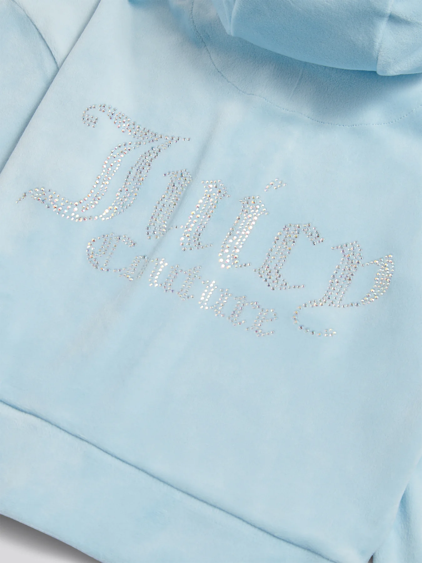 Kids' Cropped Velour Diamante Zip Hoodie Blue - Image 3