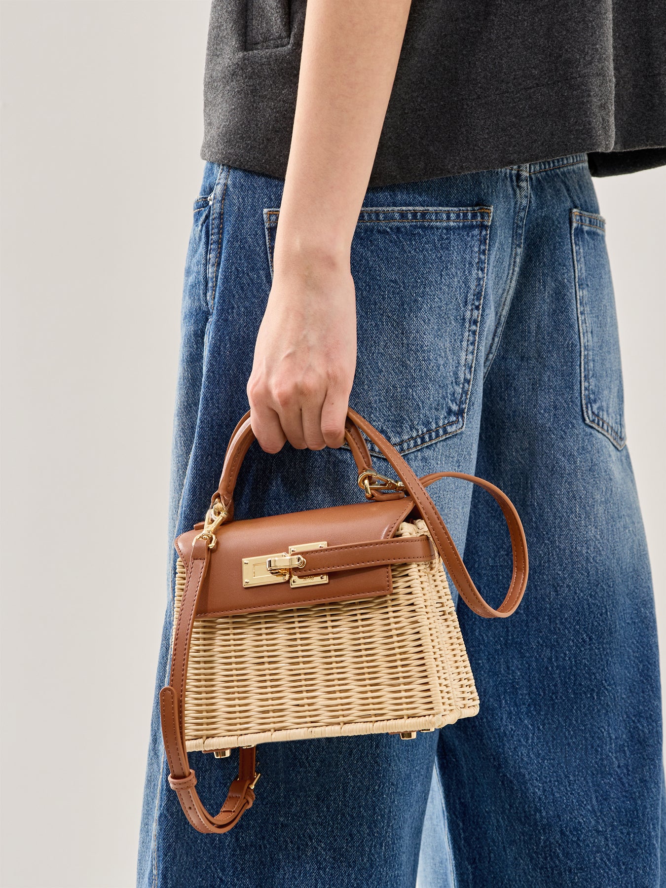 Elise Natural Rattan Bag Brown - Image 2