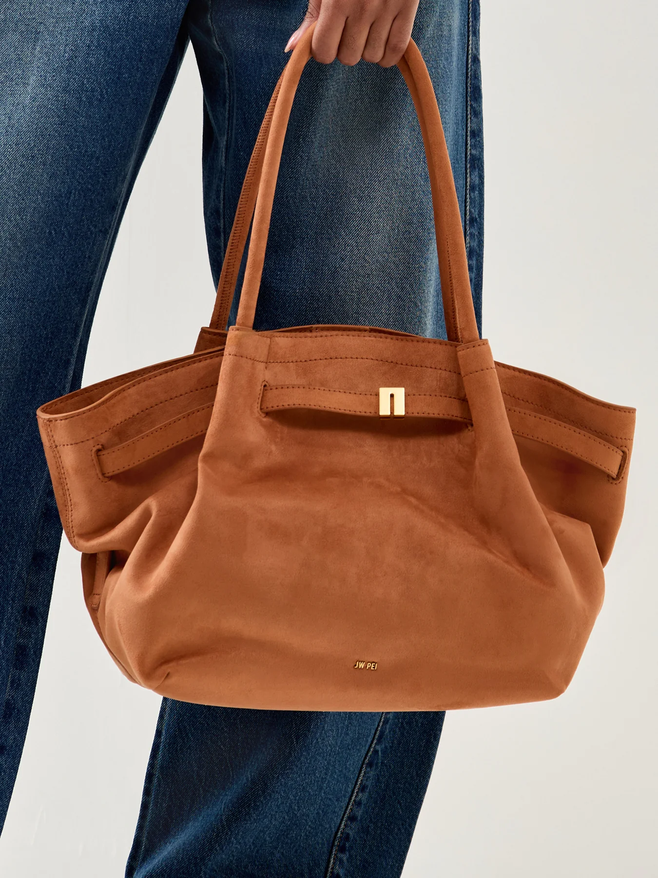 Hana Medium Suede Tote Bag Brown - Image 2