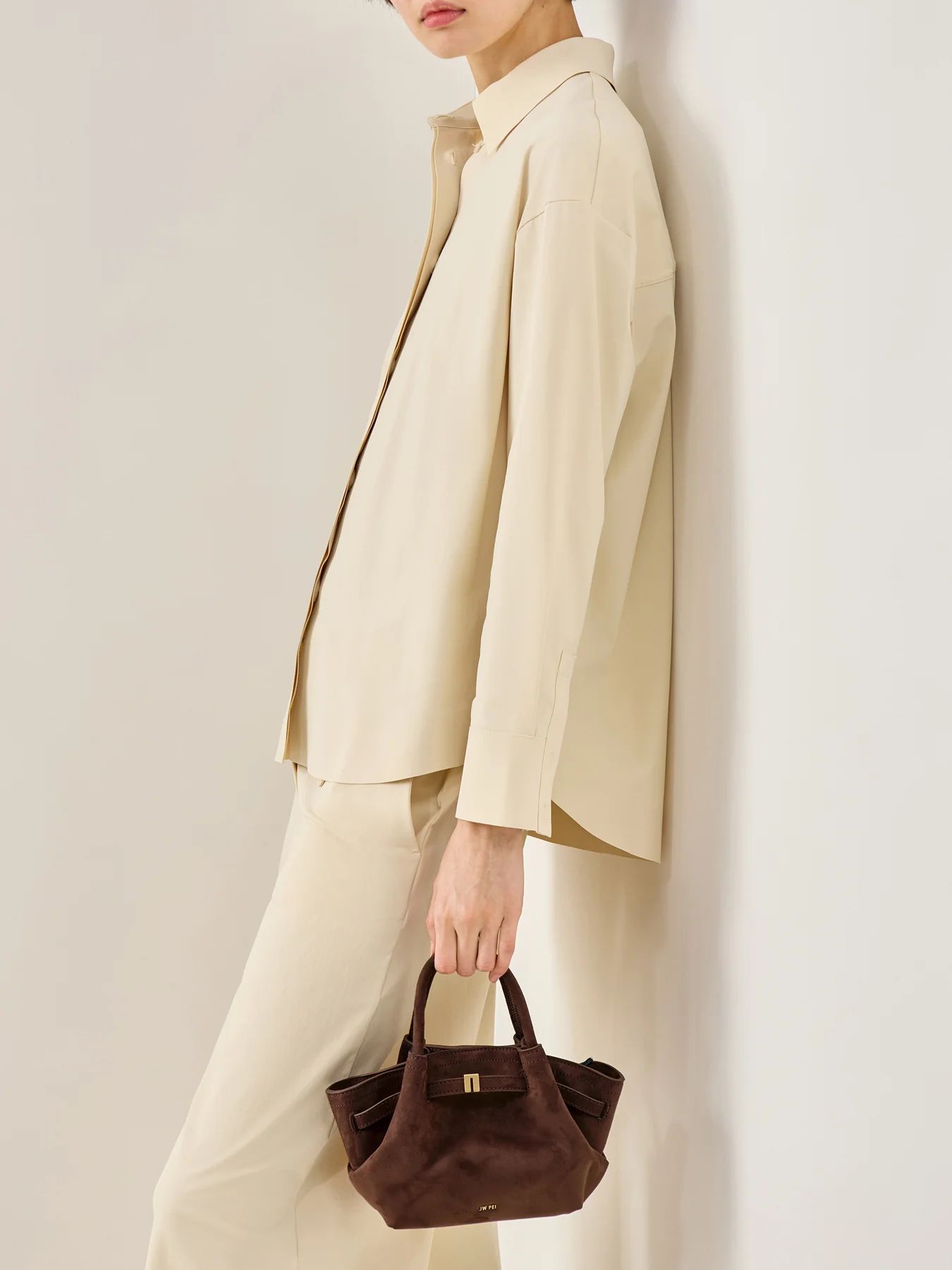 Hana Mini Faux Suede Tote Bag Taupe - Image 2