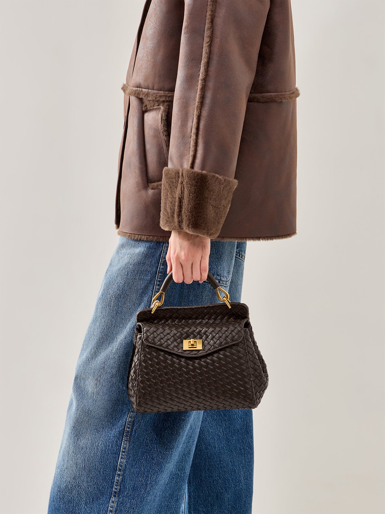 Lucia Classic Top Handle Woven Bag Cream - Image 2