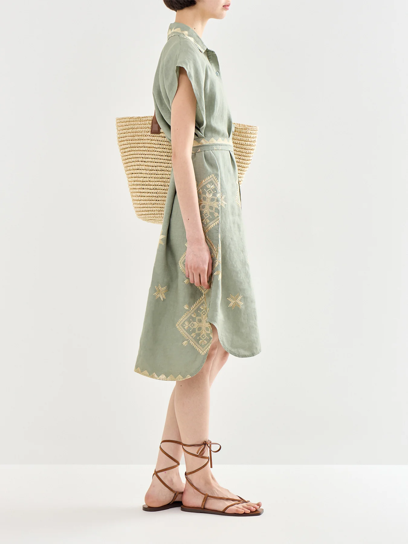 Lefkada Linen Tunic Dress Khaki - Image 4