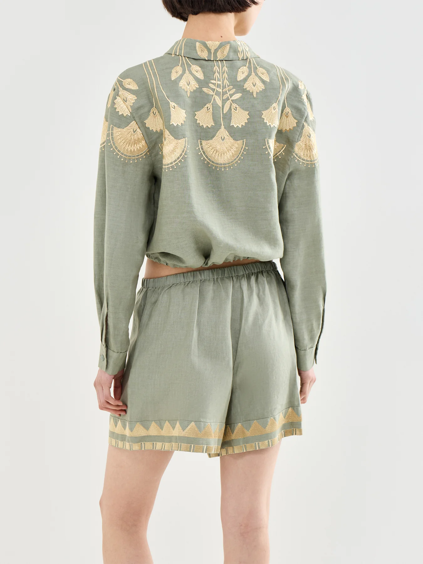 Papyrus Cropped Linen Shirt Khaki - Image 5