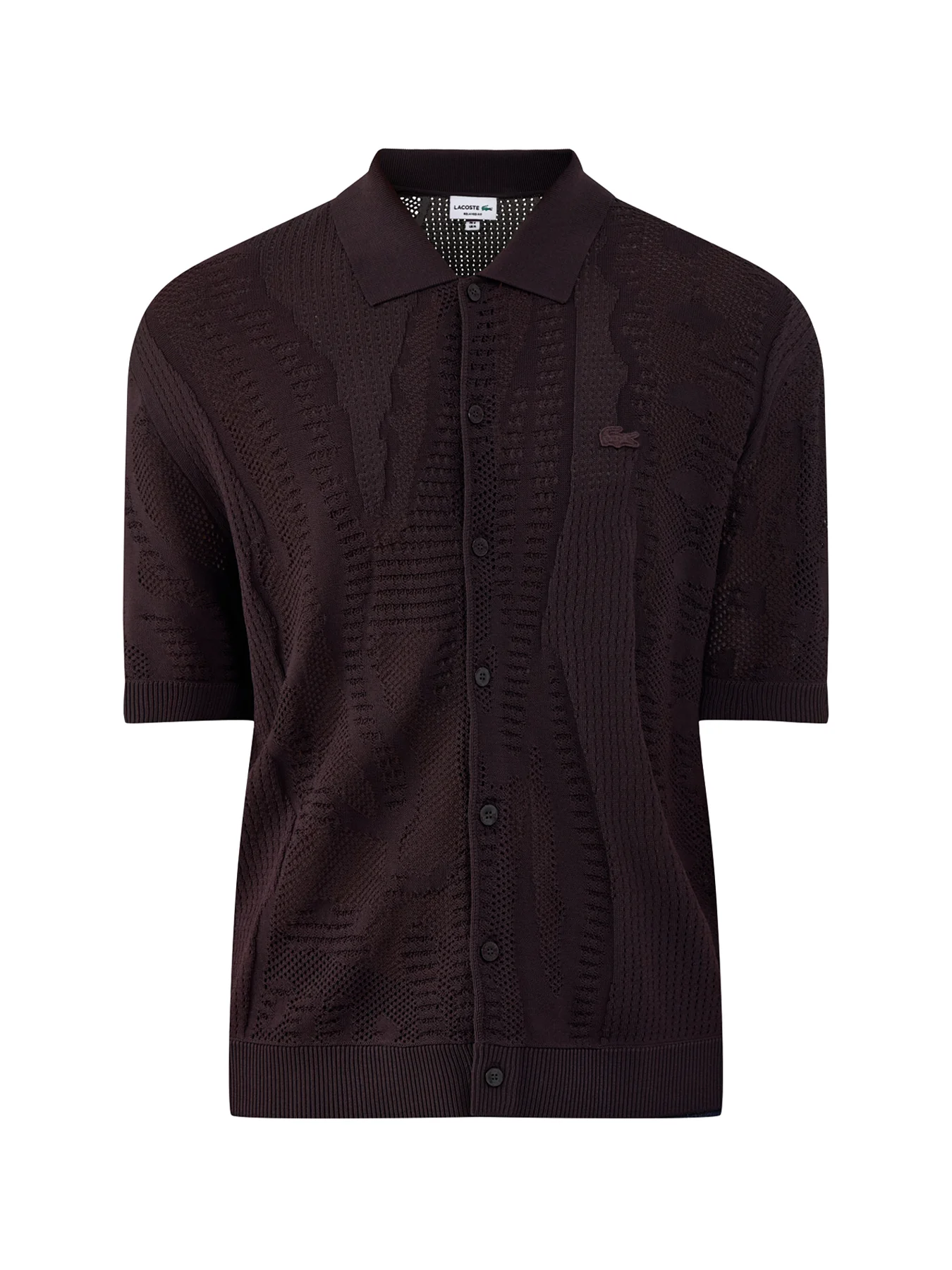 Crochet Knit Short Sleeve Shirt Brown