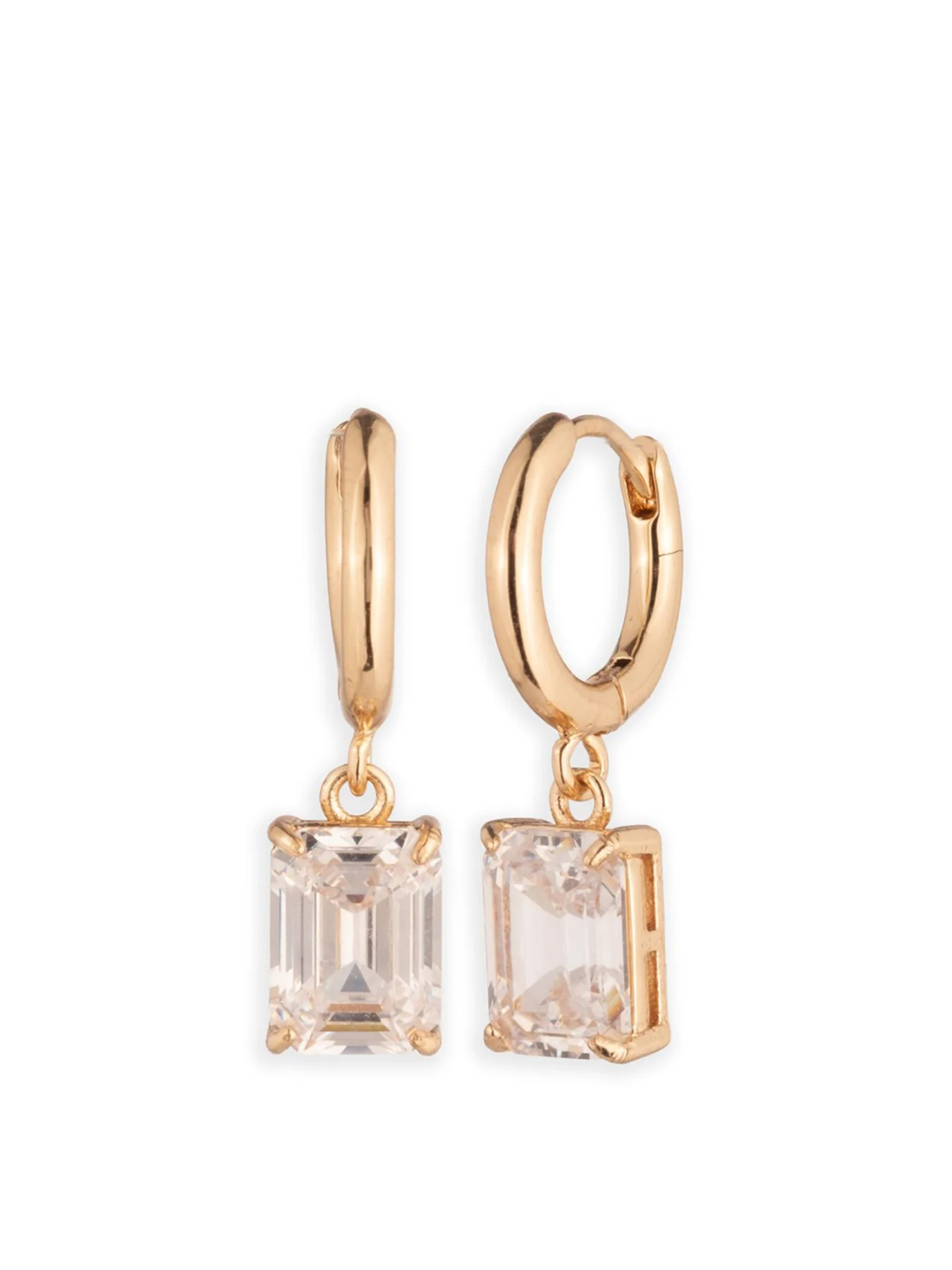 Huggie Drop Earrings Cubic Zirconia Detail Gold