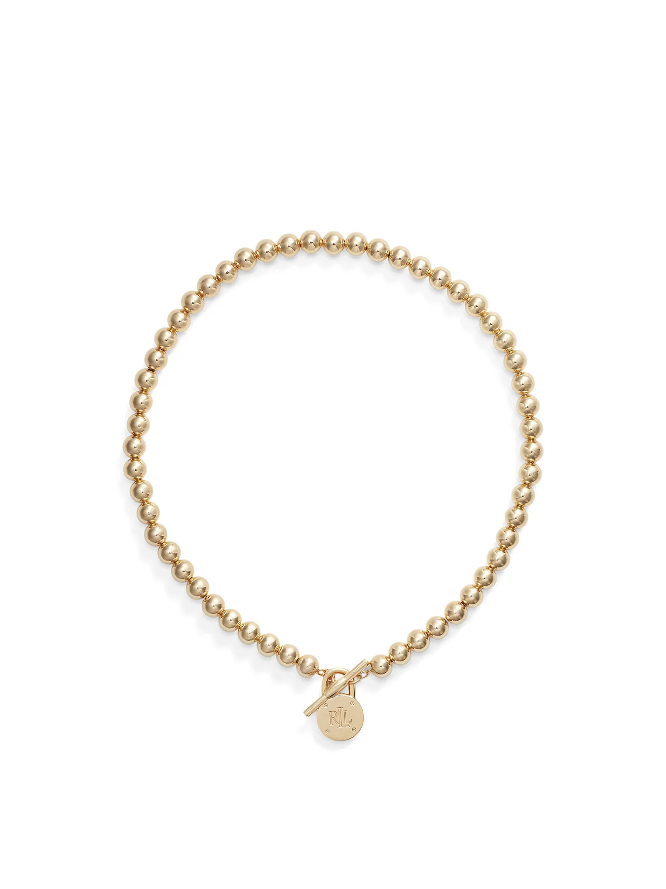 BASIC RL GOLDNK 17 BEADED LOGO CLLR W/ TGGLE (Gold)