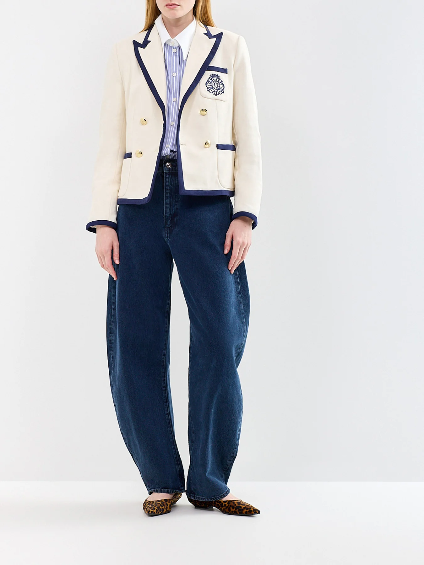 Contrast Trim Knit Blazer Cream - Image 2