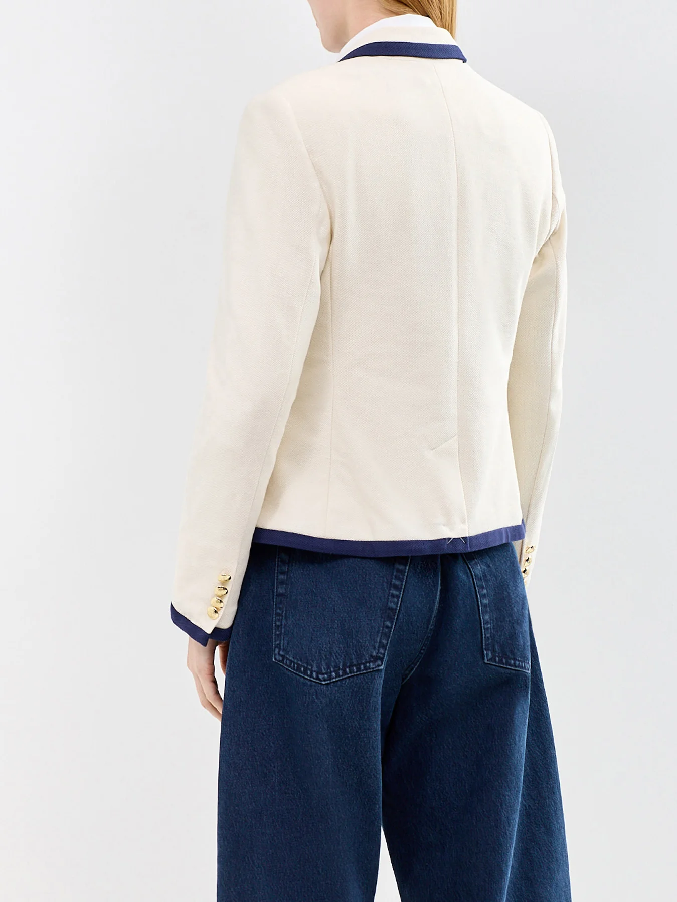 Contrast Trim Knit Blazer Cream - Image 5