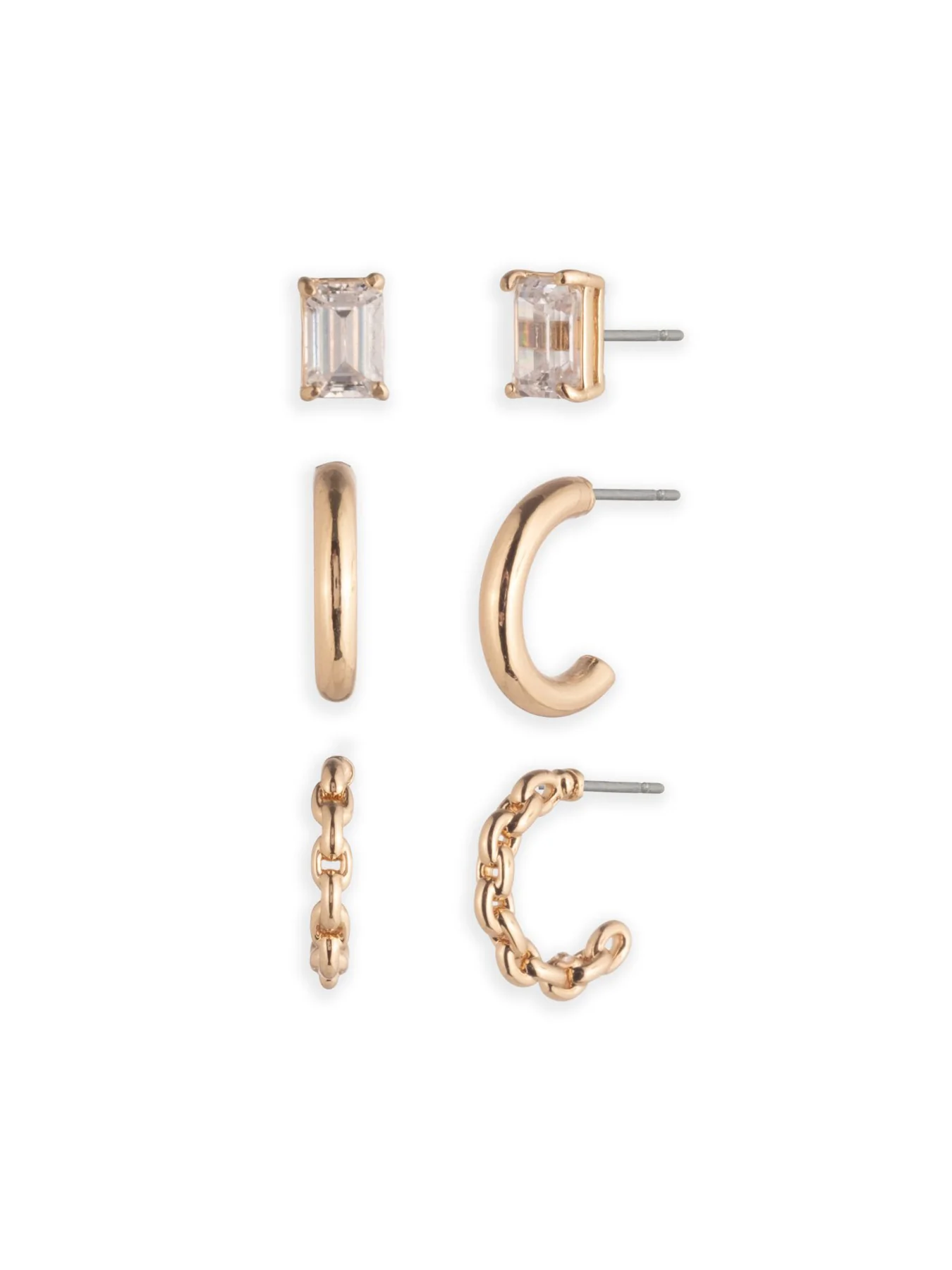 Cubic Zirconia Trio Earrings Set Gold