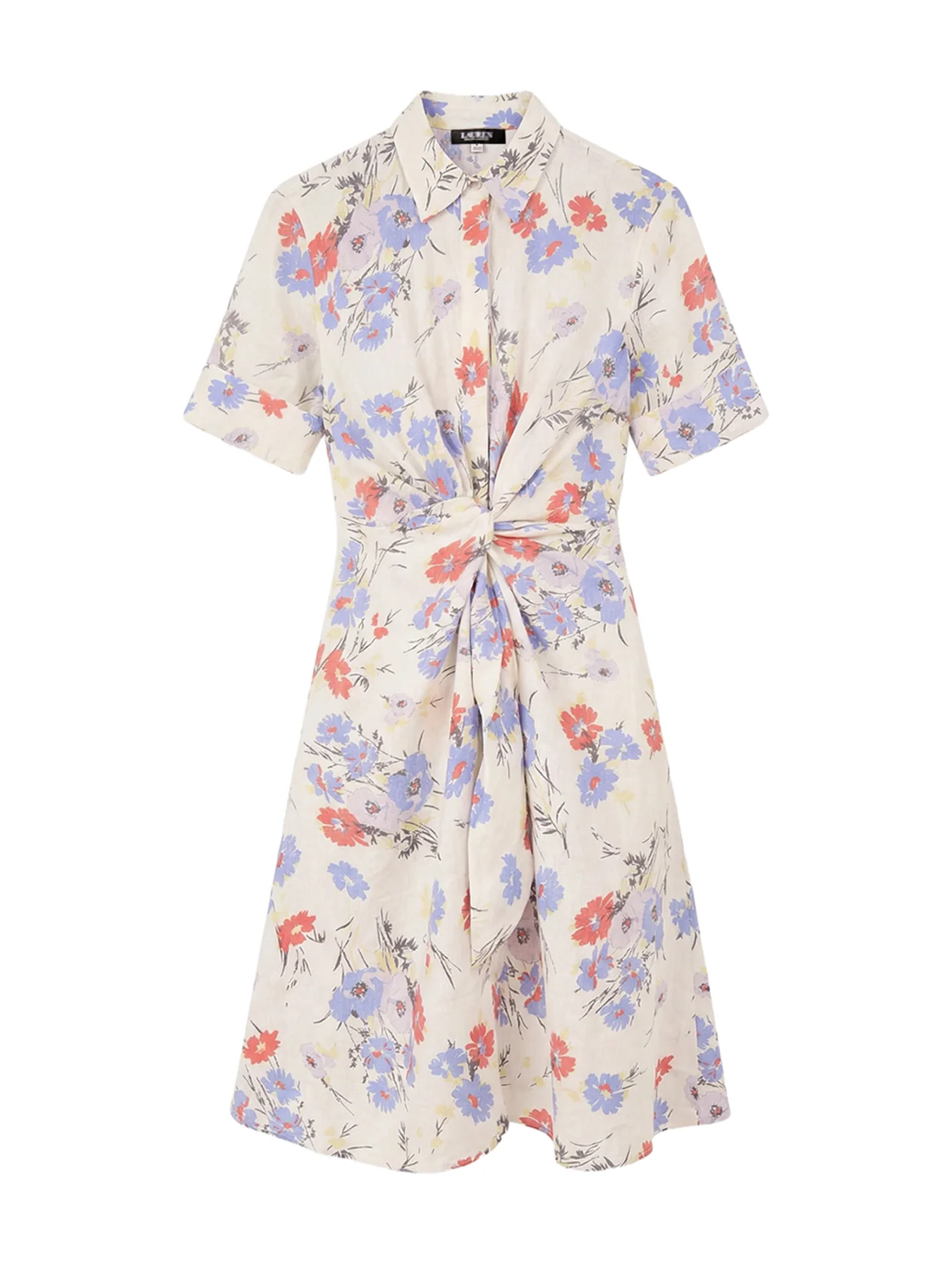 Floral Short Sleeve Midi Shirt Dress Multi