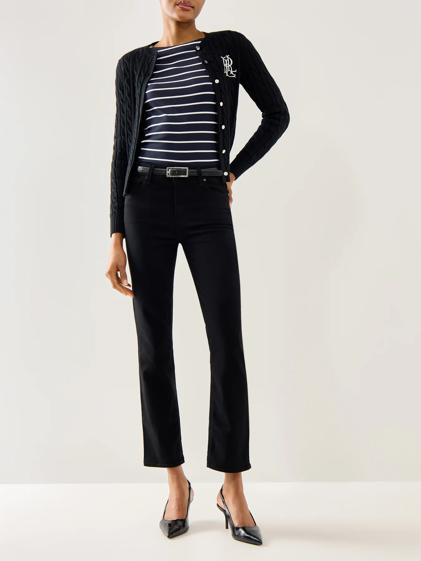 Judy Elbow Sleeve Top Lauren Navy White - Image 2