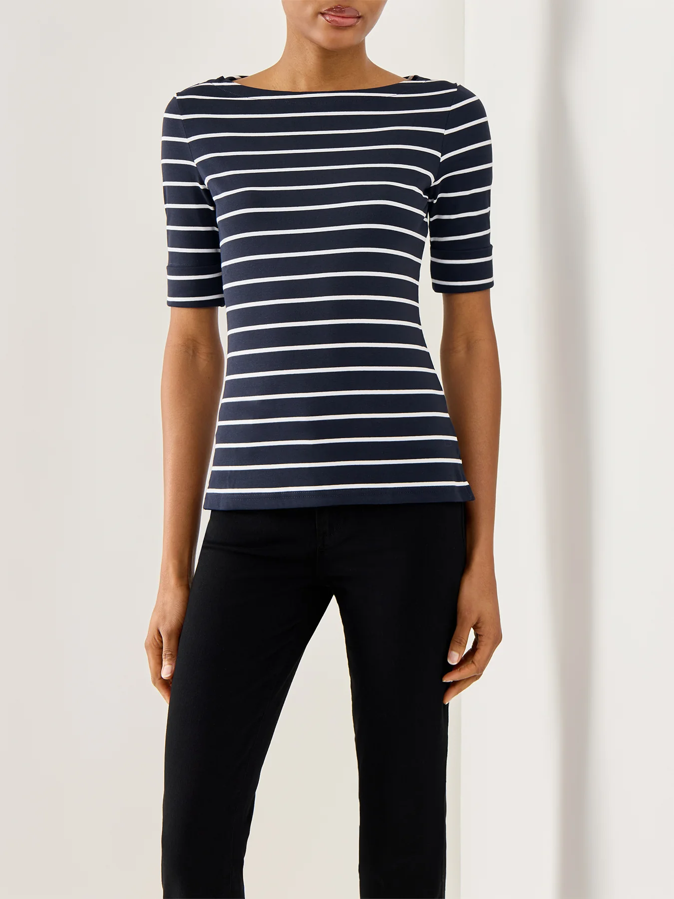 Judy Elbow Sleeve Top Lauren Navy White - Image 4