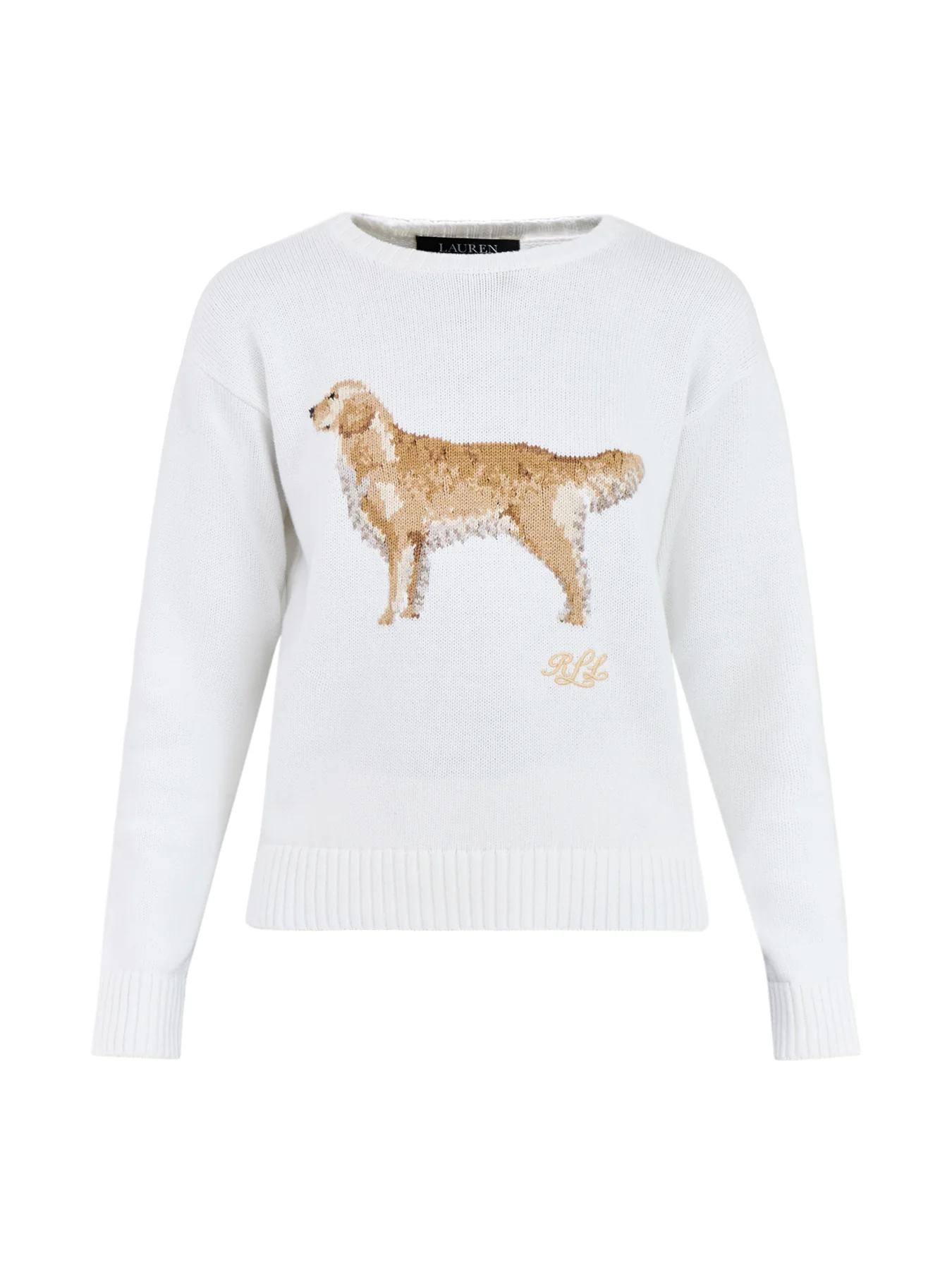Dog Print Crew Neck Sweater Cream
