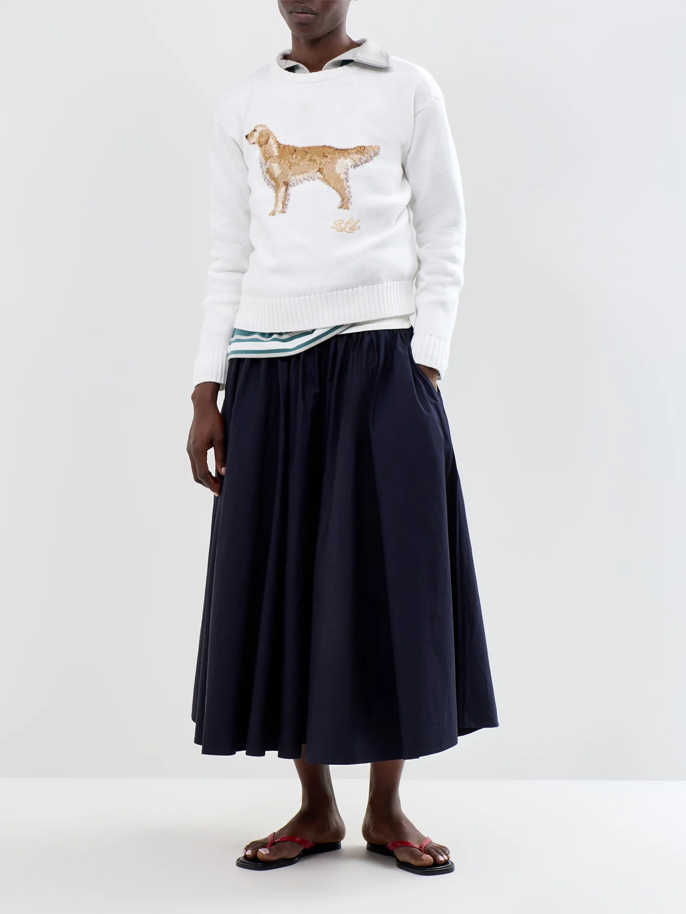 Dog Print Crew Neck Sweater Cream - Image 2