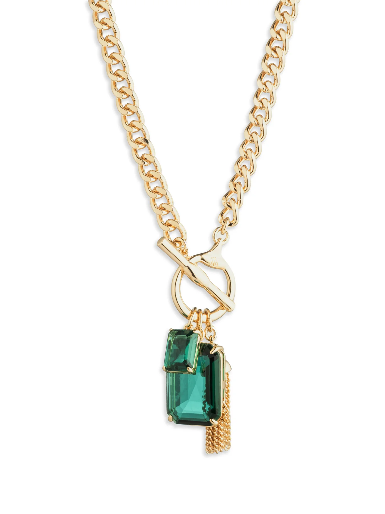 17 Inch Stone Toggle Pendant Necklace Gold