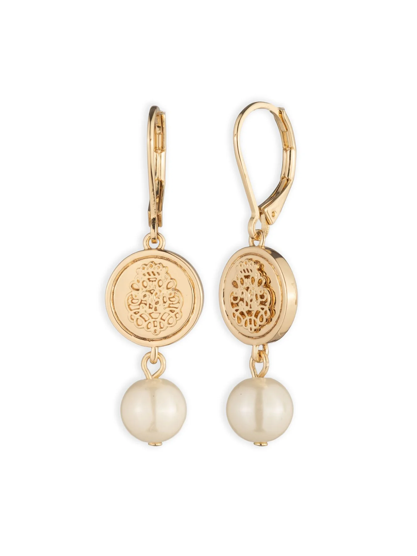 Pearl Double Drop Earrings Gold