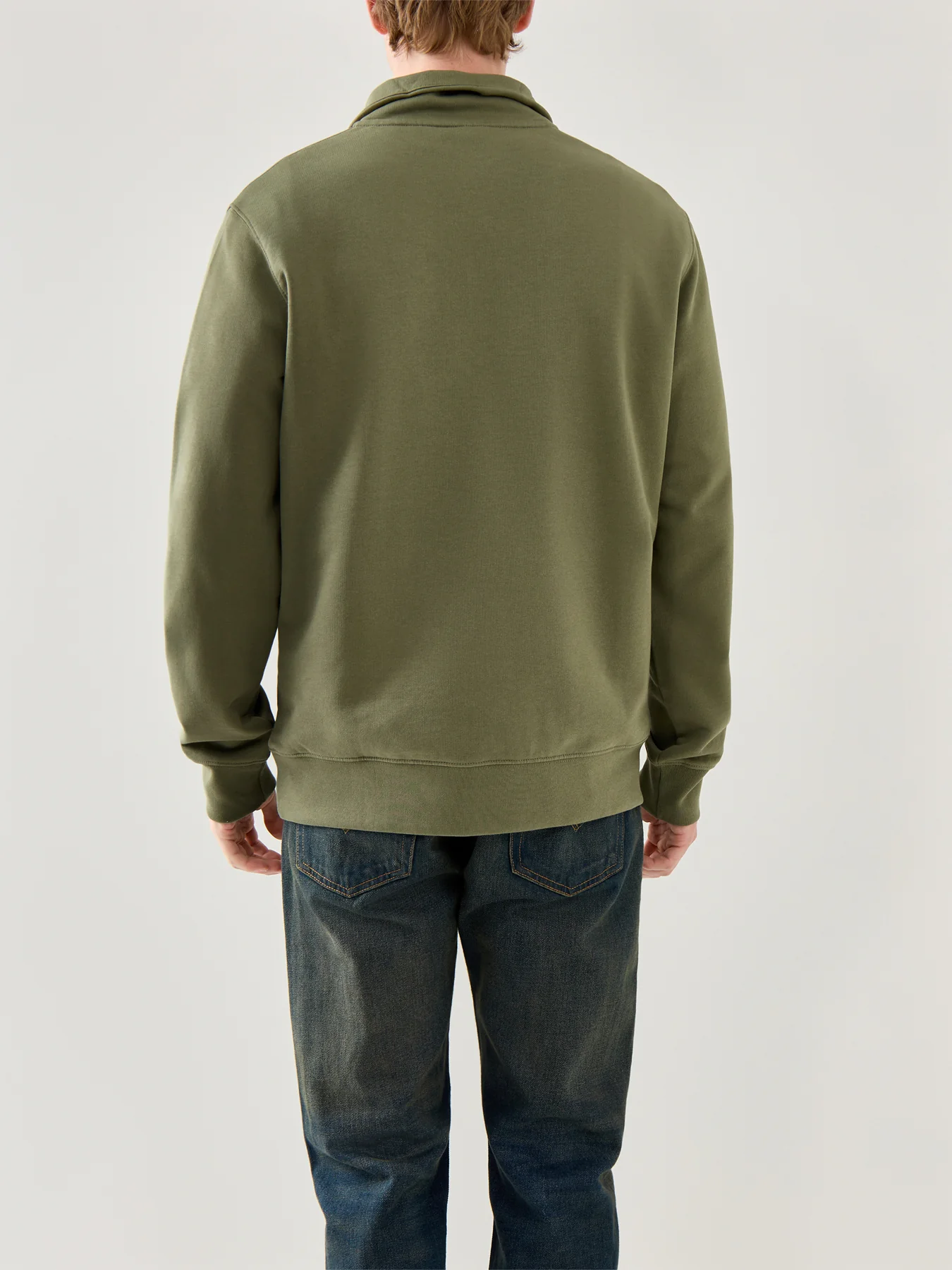 Original Long Sleeves Cotton 1/4 Zip Shirt Green - Image 5