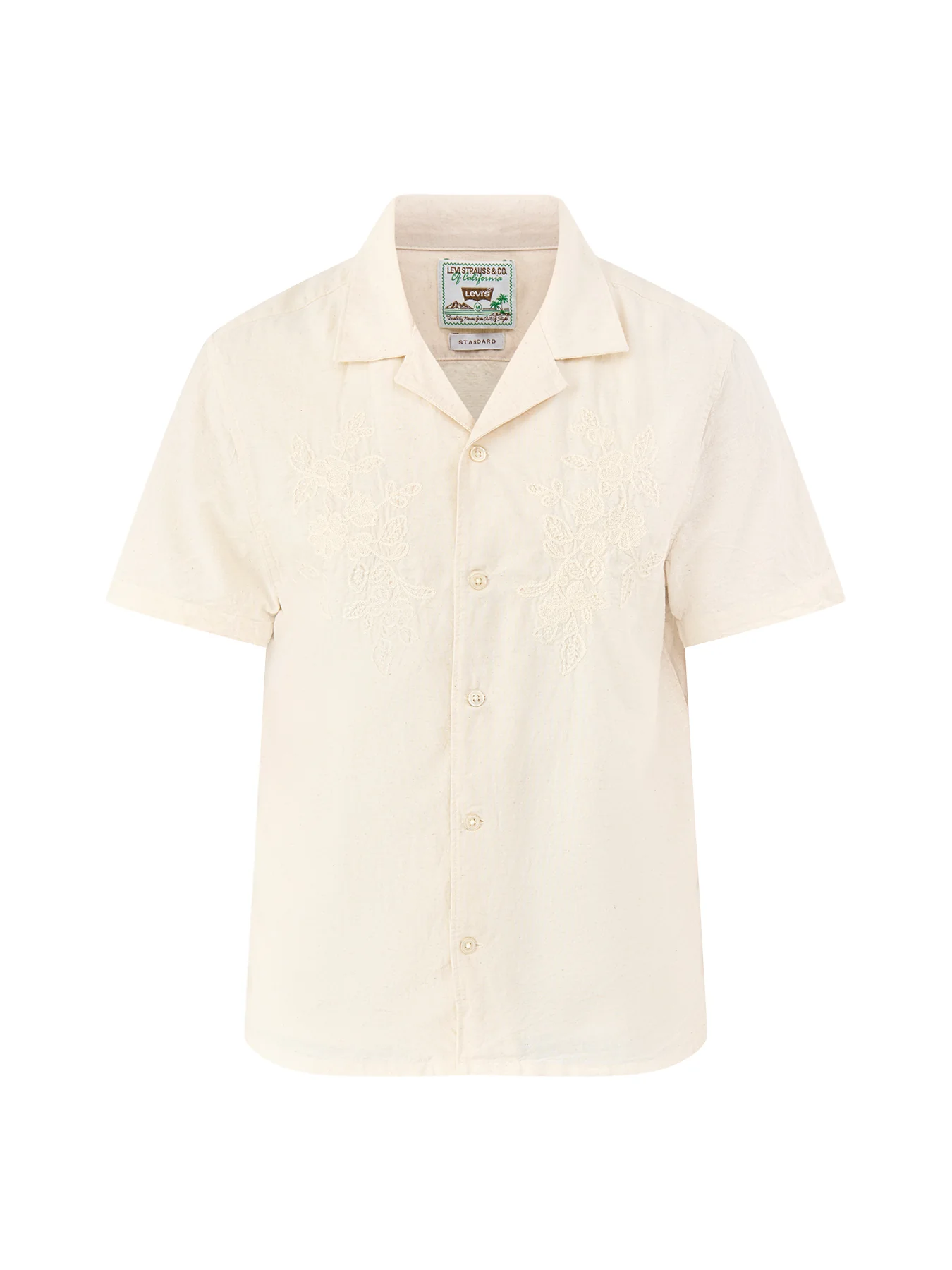 Sunset Camp Short Sleeve Embroidered Shirt Cream