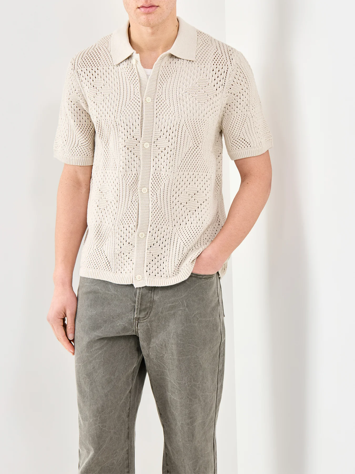 Sweater Camp Short Sleeve Shirt Cream - Image 4