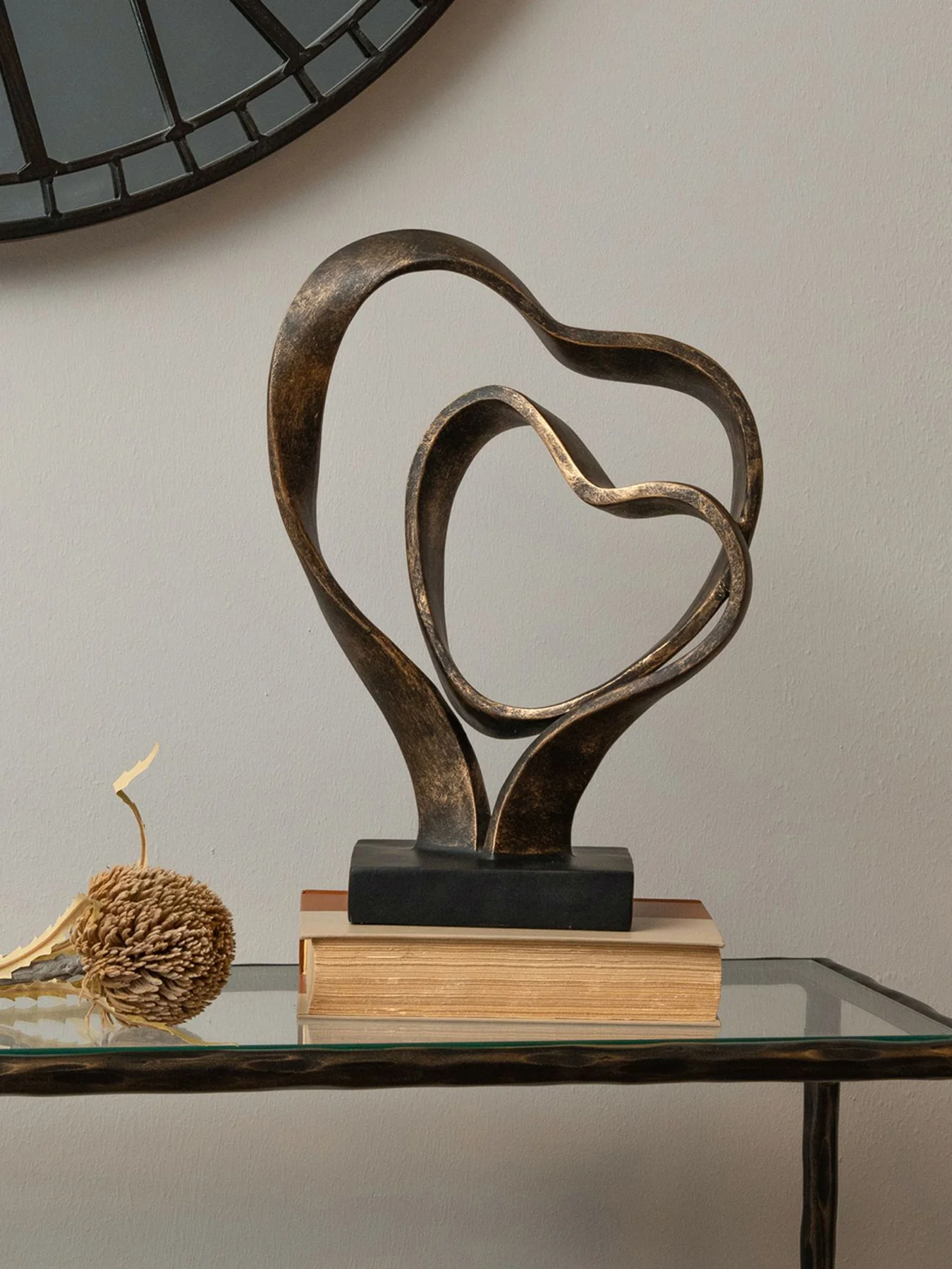 Double Heart Sculpture Bronze - Image 2