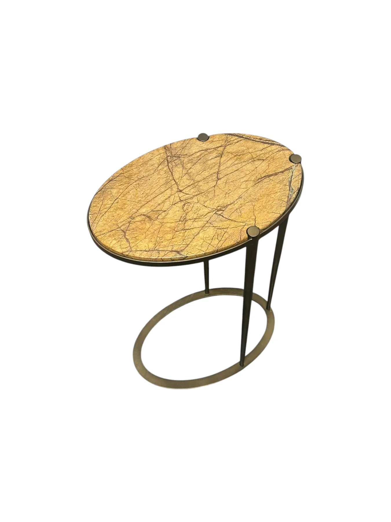 Iota Oval Accent Table Forest Brown Marble Smoked Gold Frame - Image 3